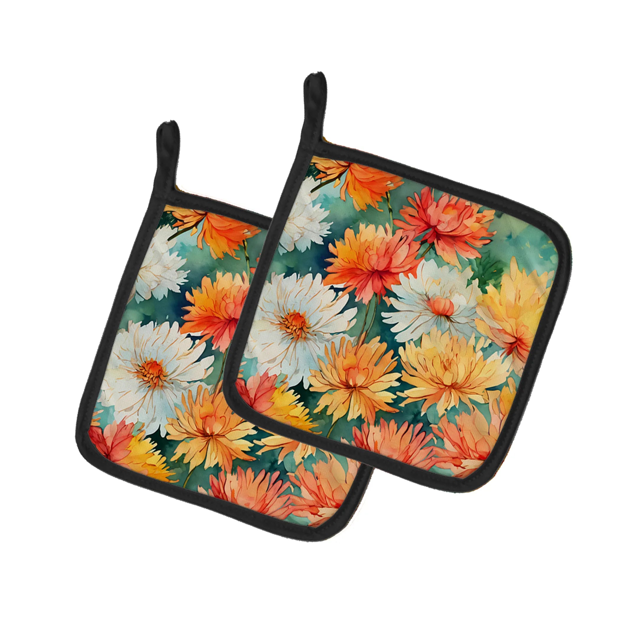 Flowers in Watercolor Pair of Pot Holders - Size: 7.5HX7.5W | Pack Of: 1 | Collection name: Flowers in watercolor