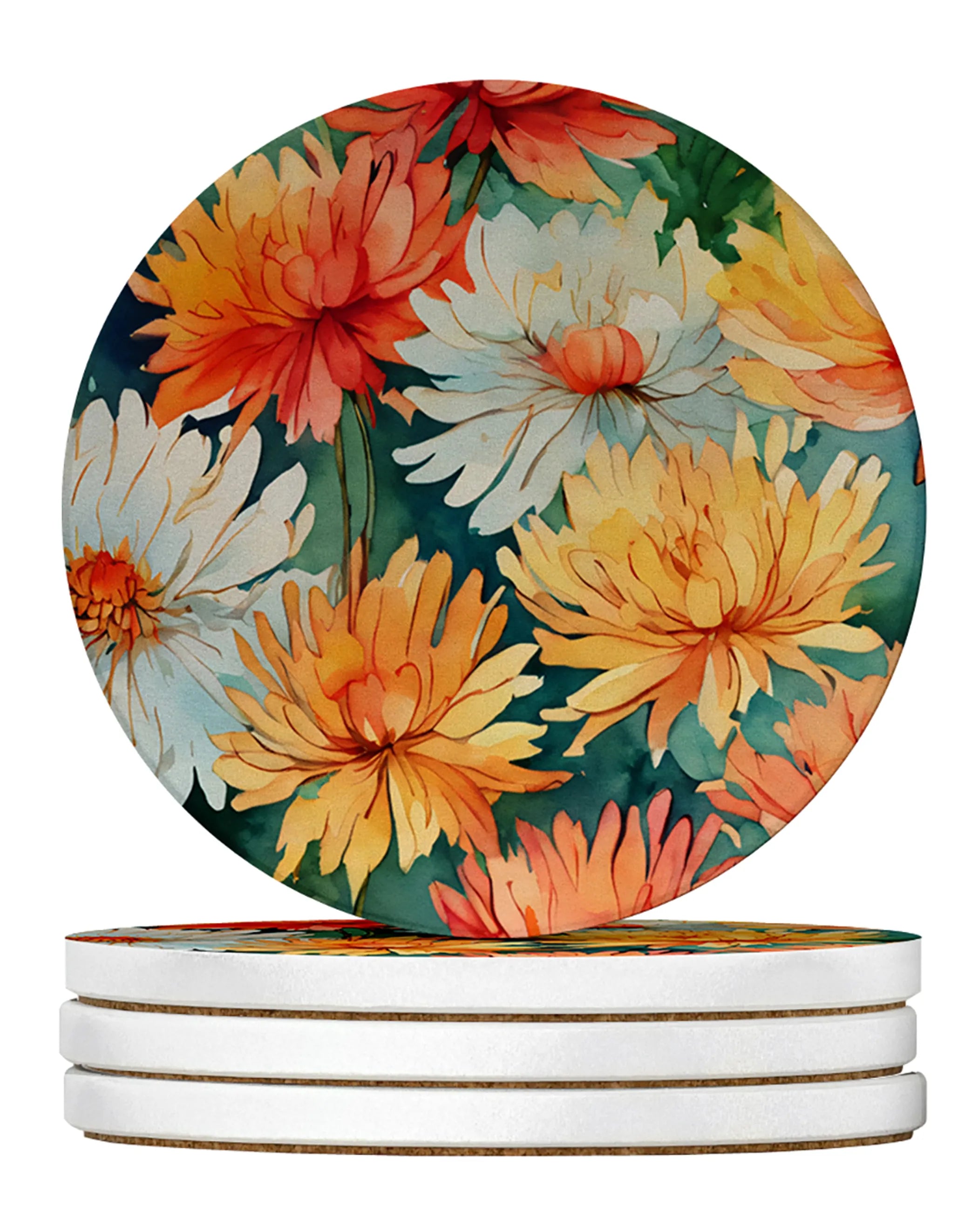 Flowers in Watercolor Large Sandstone Coasters