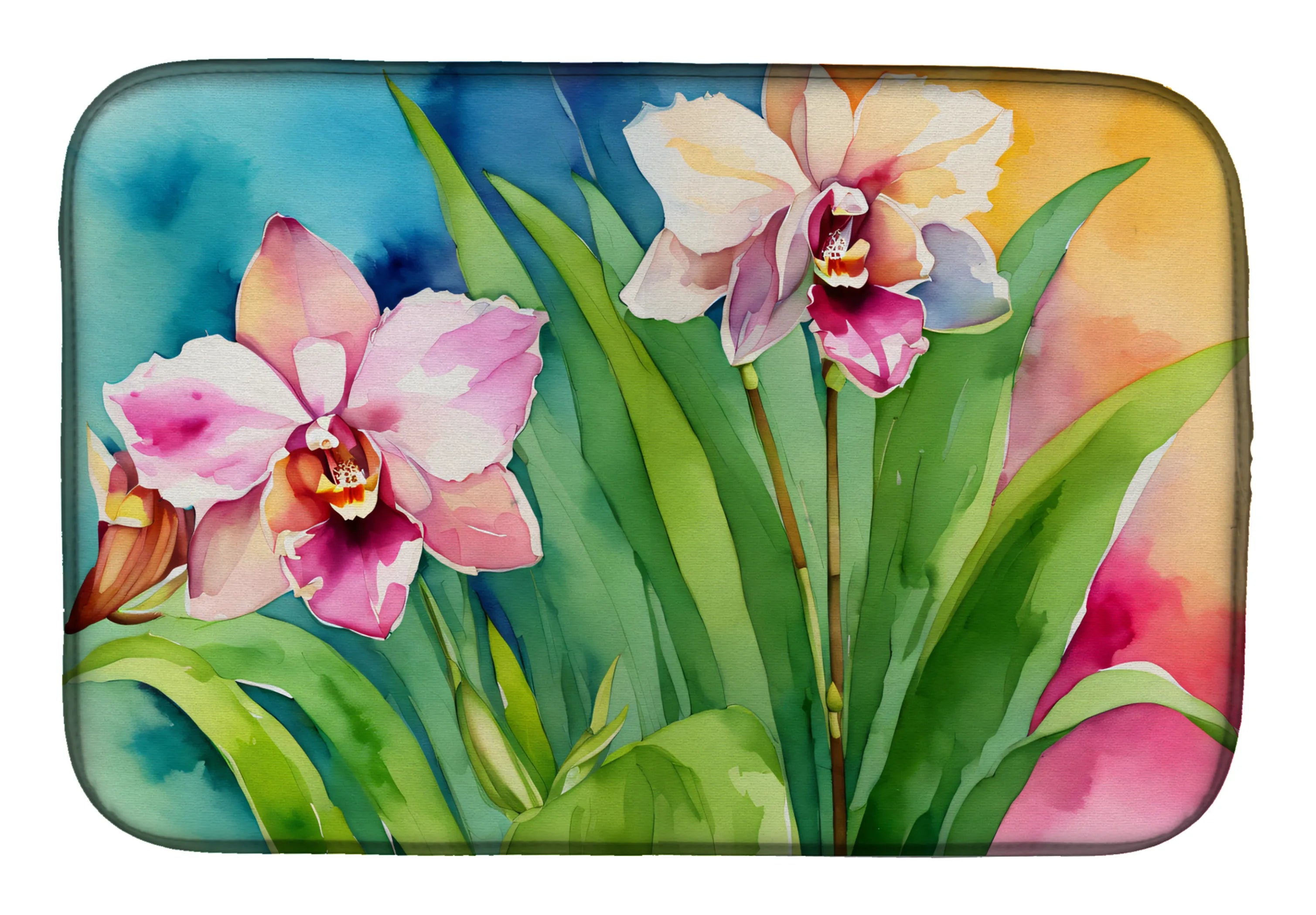 Flowers in Watercolor Dish Drying Mat - Size: 14  X 21" | Pack Of: 1 | Collection name: Flowers in watercolor