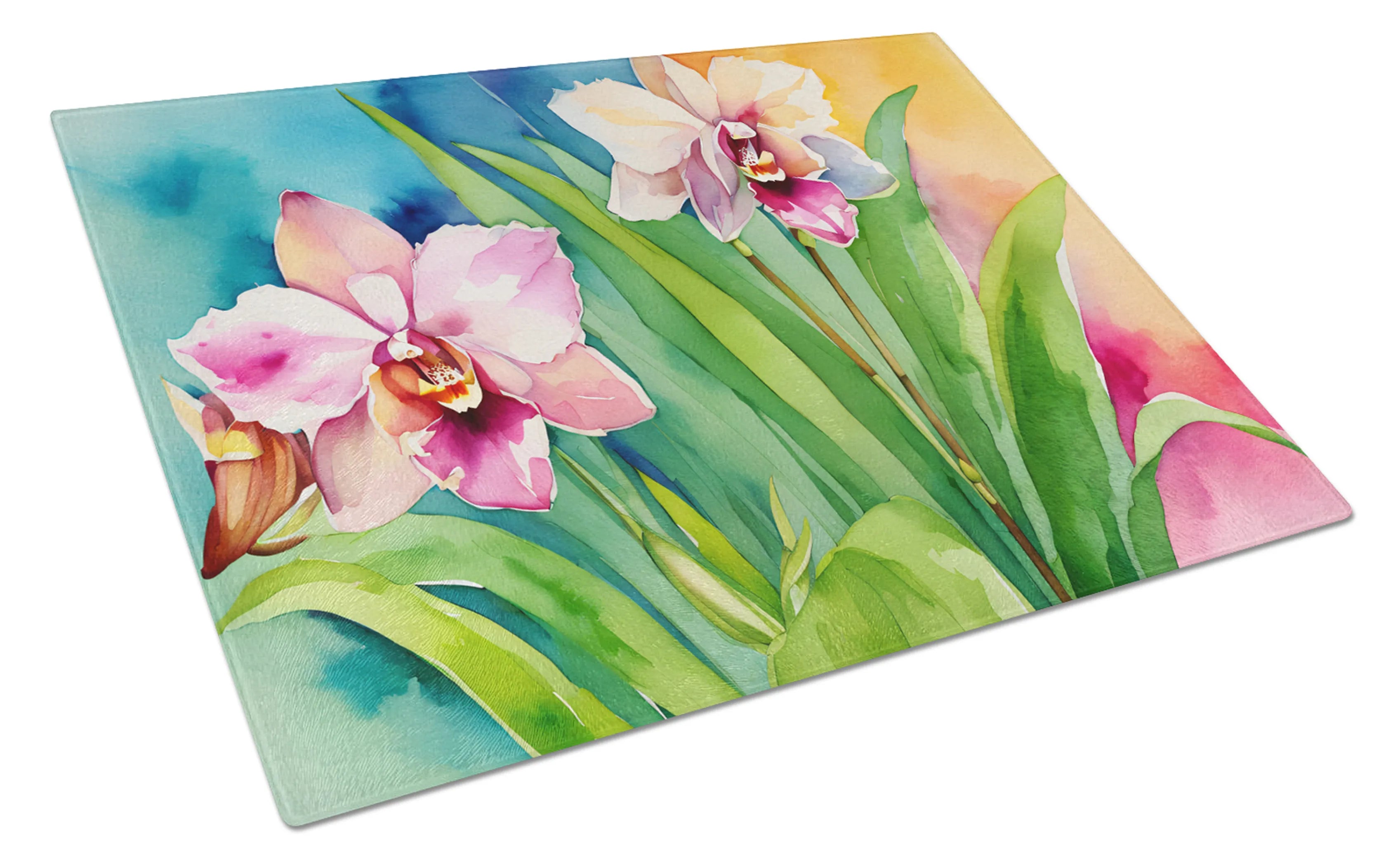 Flowers in Watercolor Glass Cutting Board - Size: LARGE | Pack Of: 1 | Collection name: Flowers in watercolor