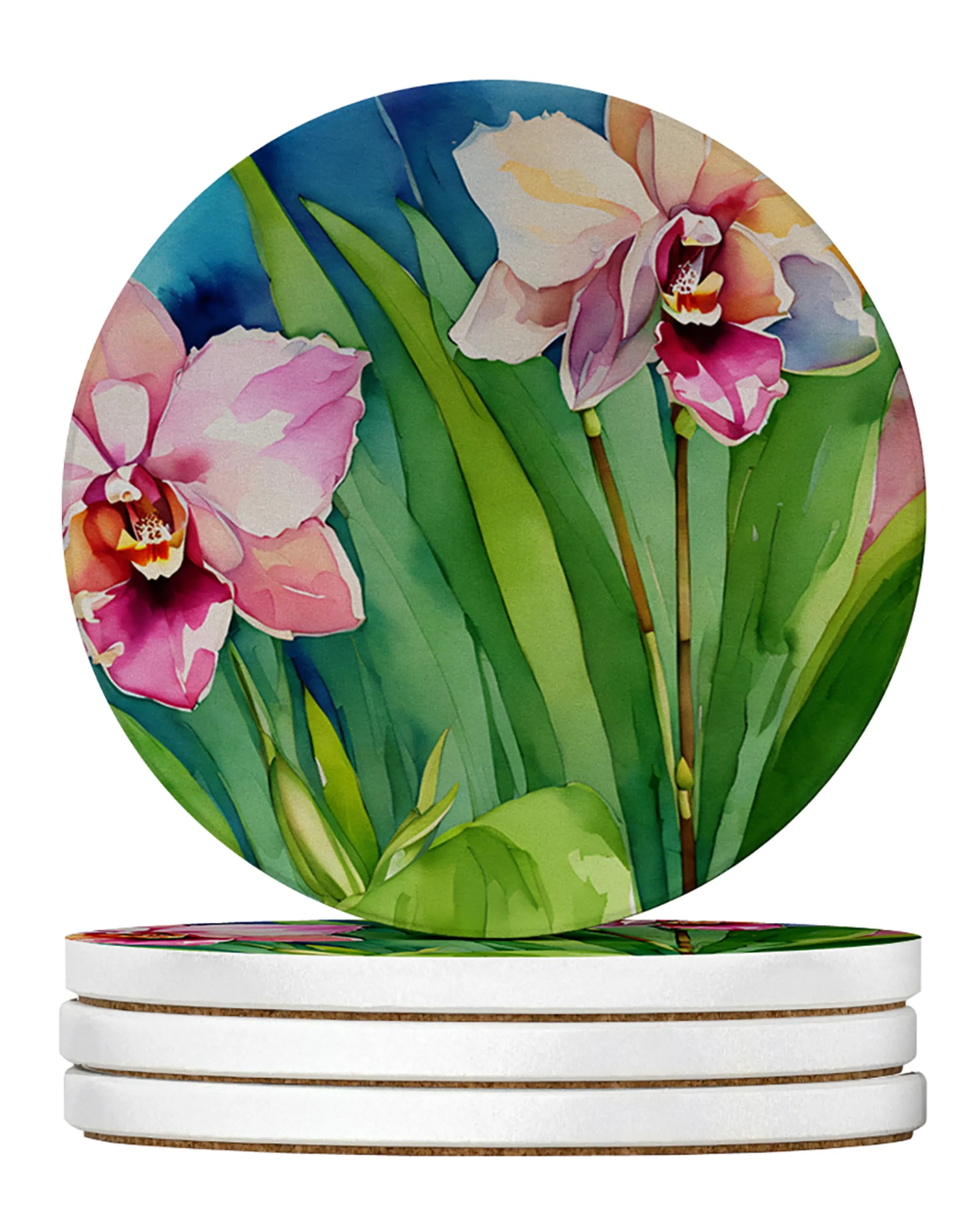 Flowers in Watercolor Large Sandstone Coasters