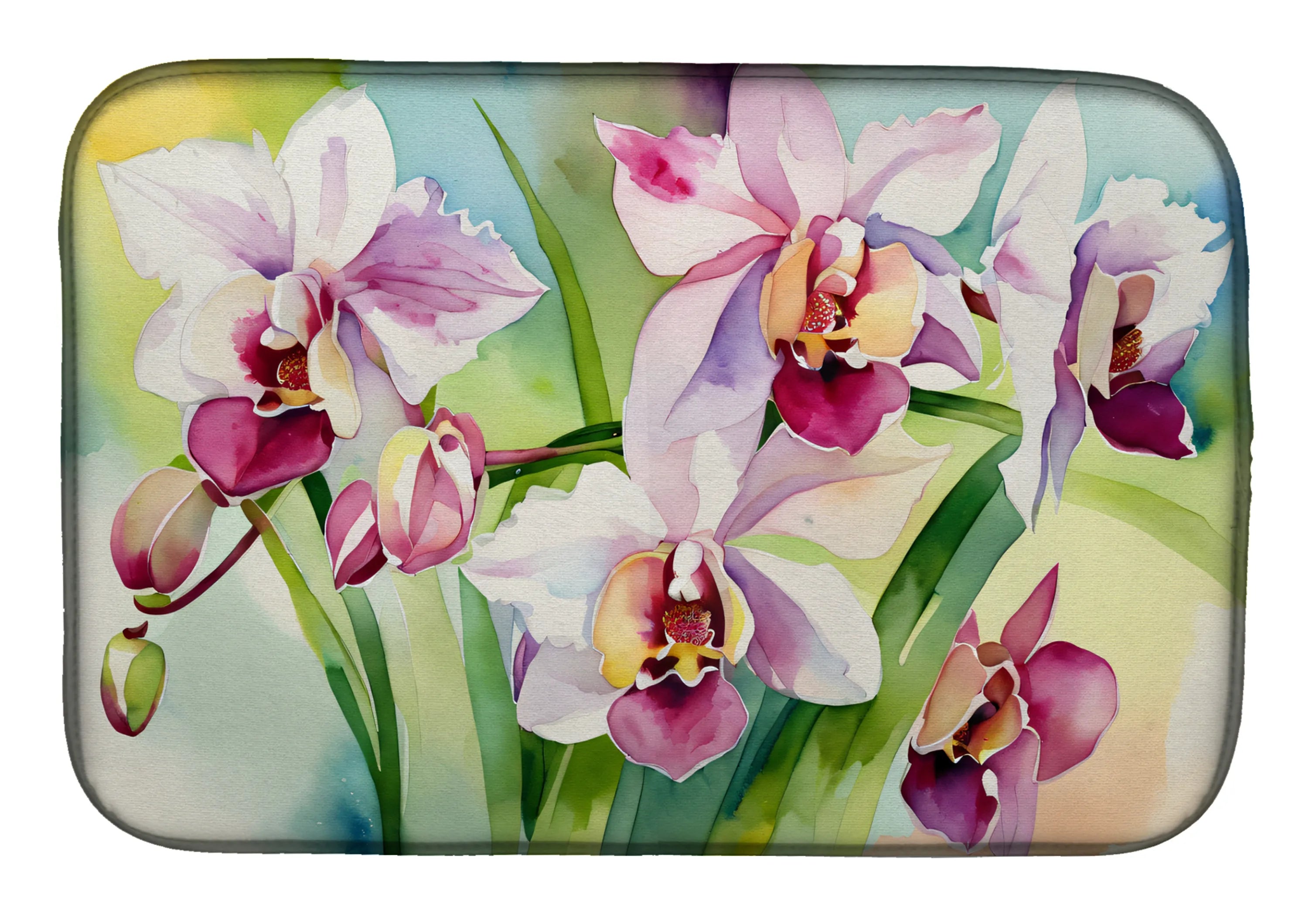 Flowers in Watercolor Dish Drying Mat - Size: 14  X 21" | Pack Of: 1 | Collection name: Flowers in watercolor
