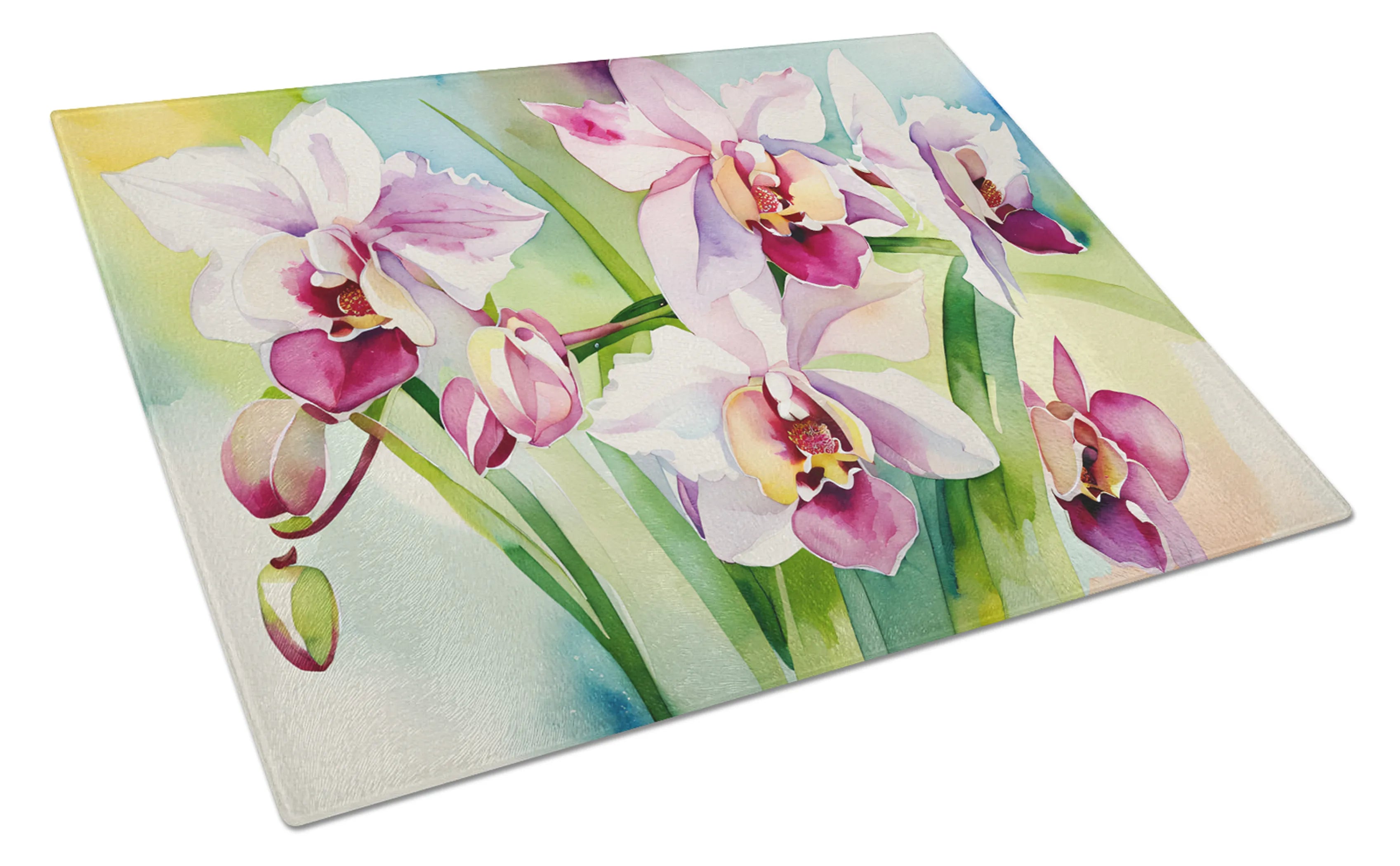 Flowers in Watercolor Glass Cutting Board - Size: LARGE | Pack Of: 1 | Collection name: Flowers in watercolor