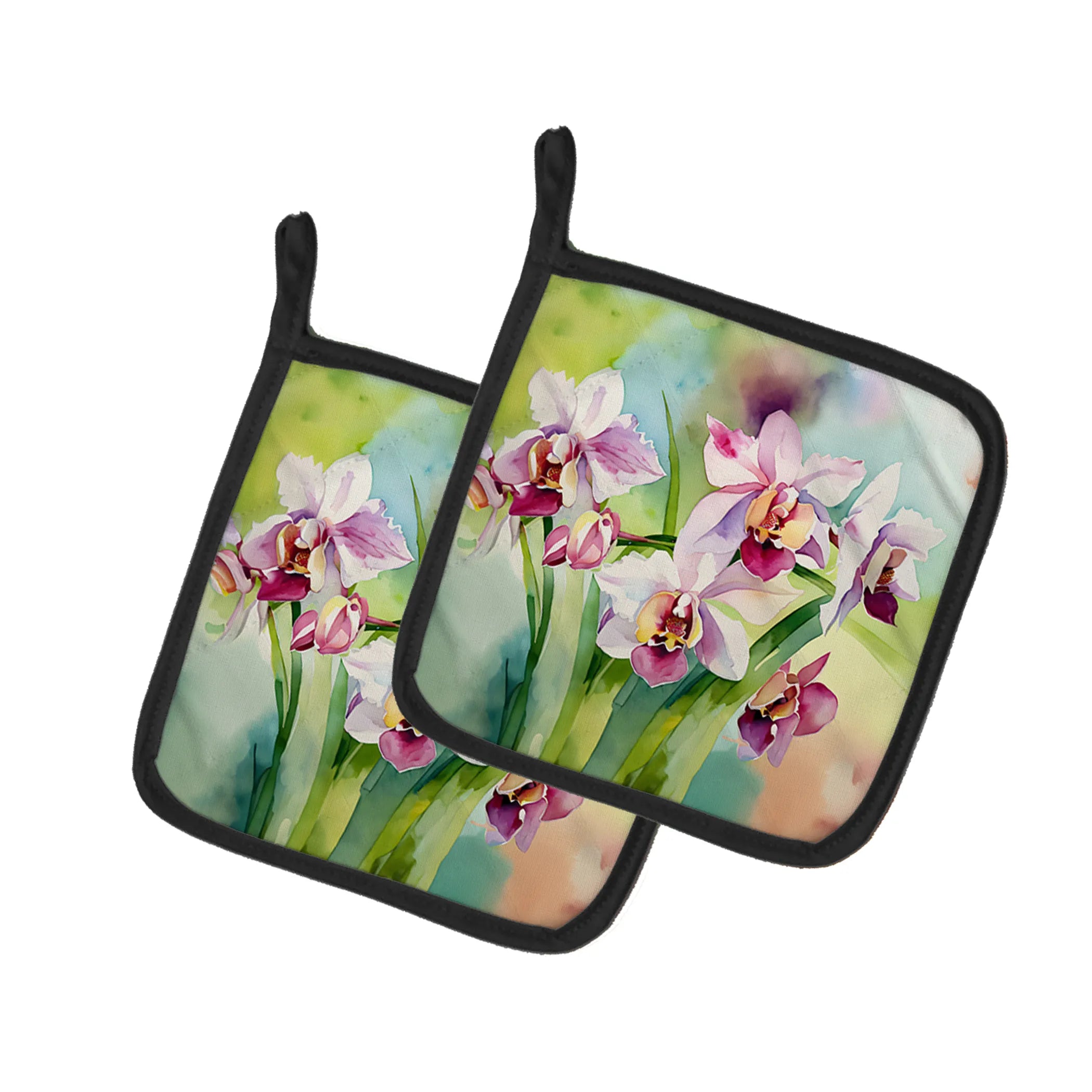 Flowers in Watercolor Pair of Pot Holders - Size: 7.5HX7.5W | Pack Of: 1 | Collection name: Flowers in watercolor