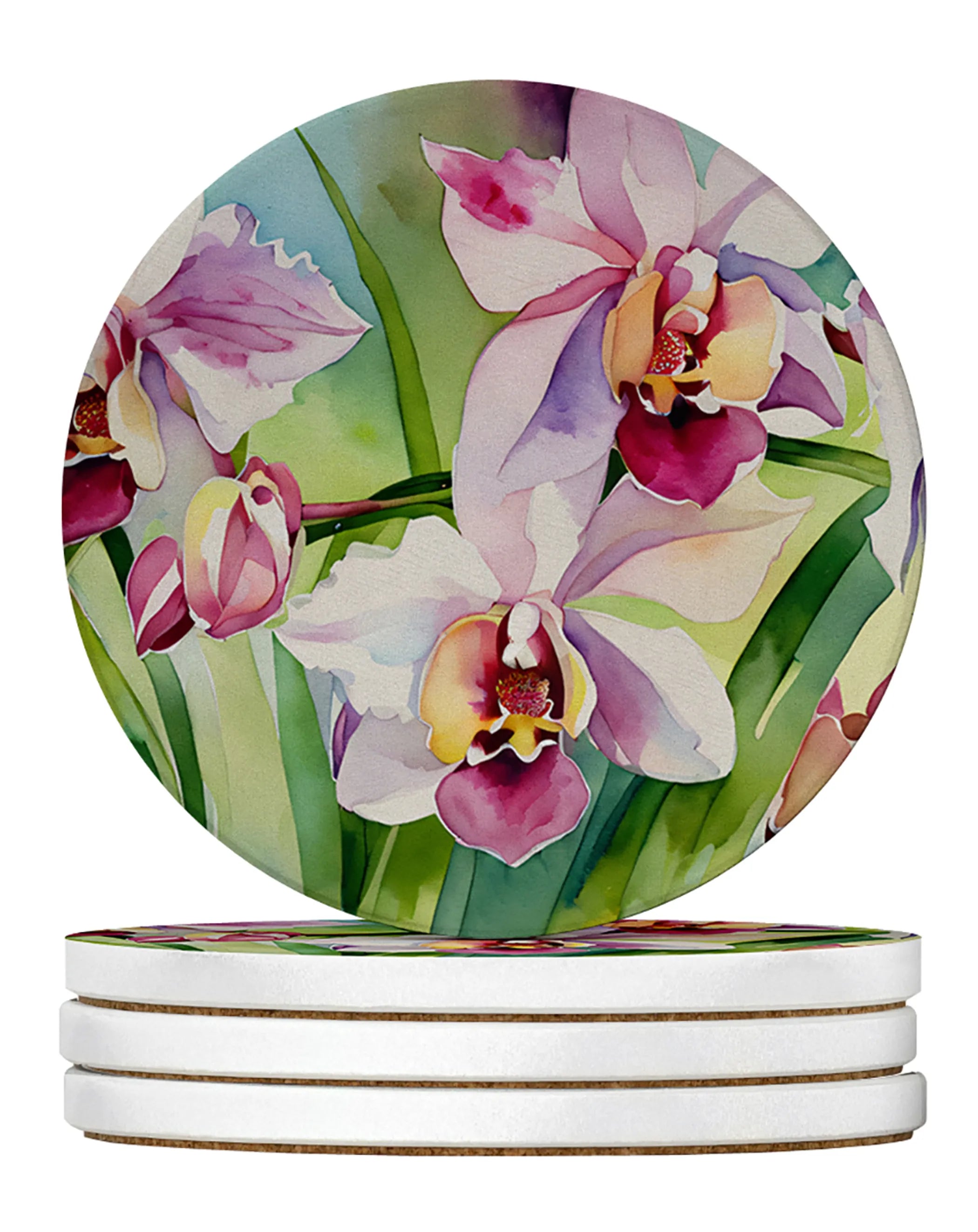 Flowers in Watercolor Large Sandstone Coasters