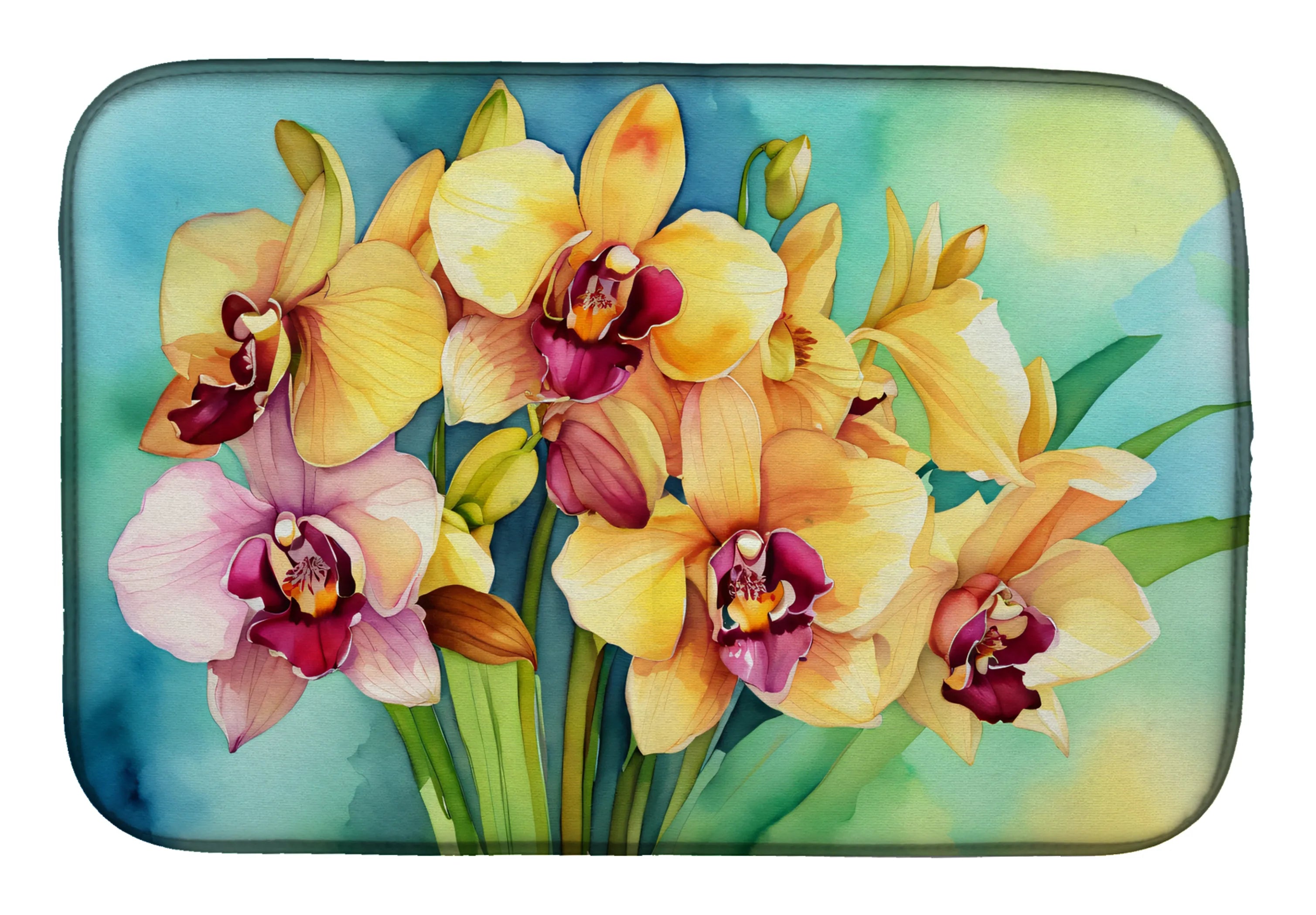 Flowers in Watercolor Dish Drying Mat - Size: 14  X 21" | Pack Of: 1 | Collection name: Flowers in watercolor