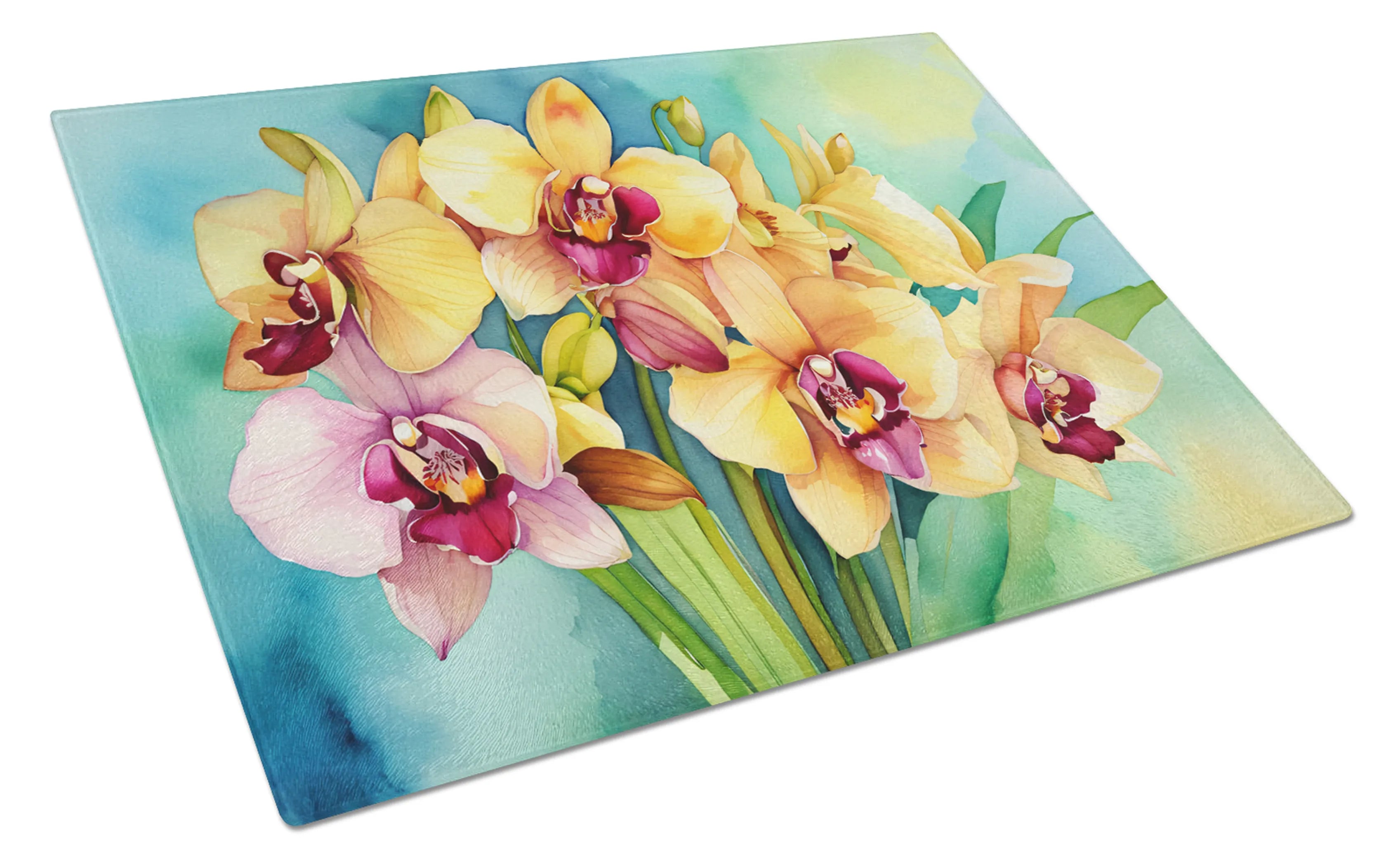 Flowers in Watercolor Glass Cutting Board - Size: LARGE | Pack Of: 1 | Collection name: Flowers in watercolor