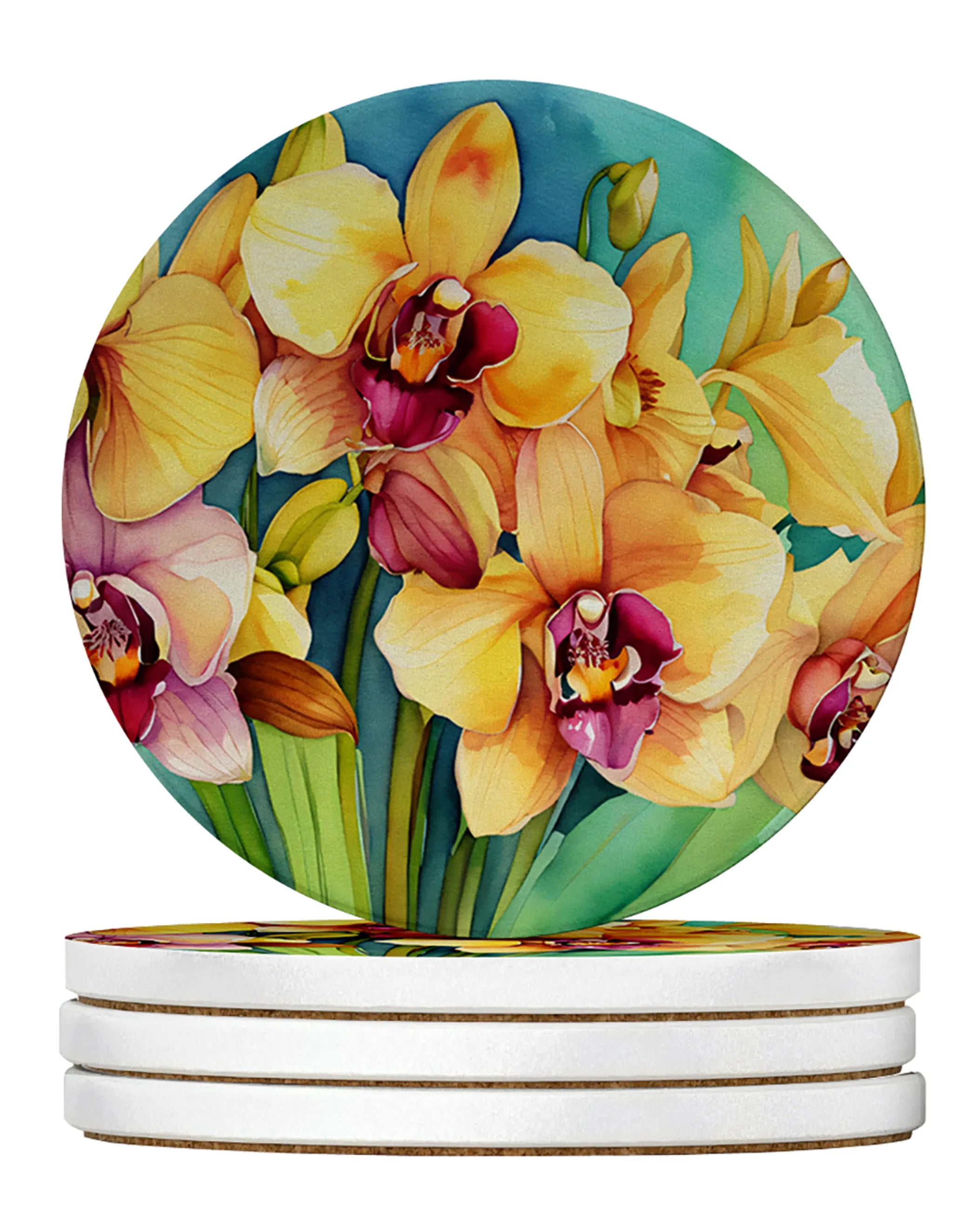 Flowers in Watercolor Large Sandstone Coasters