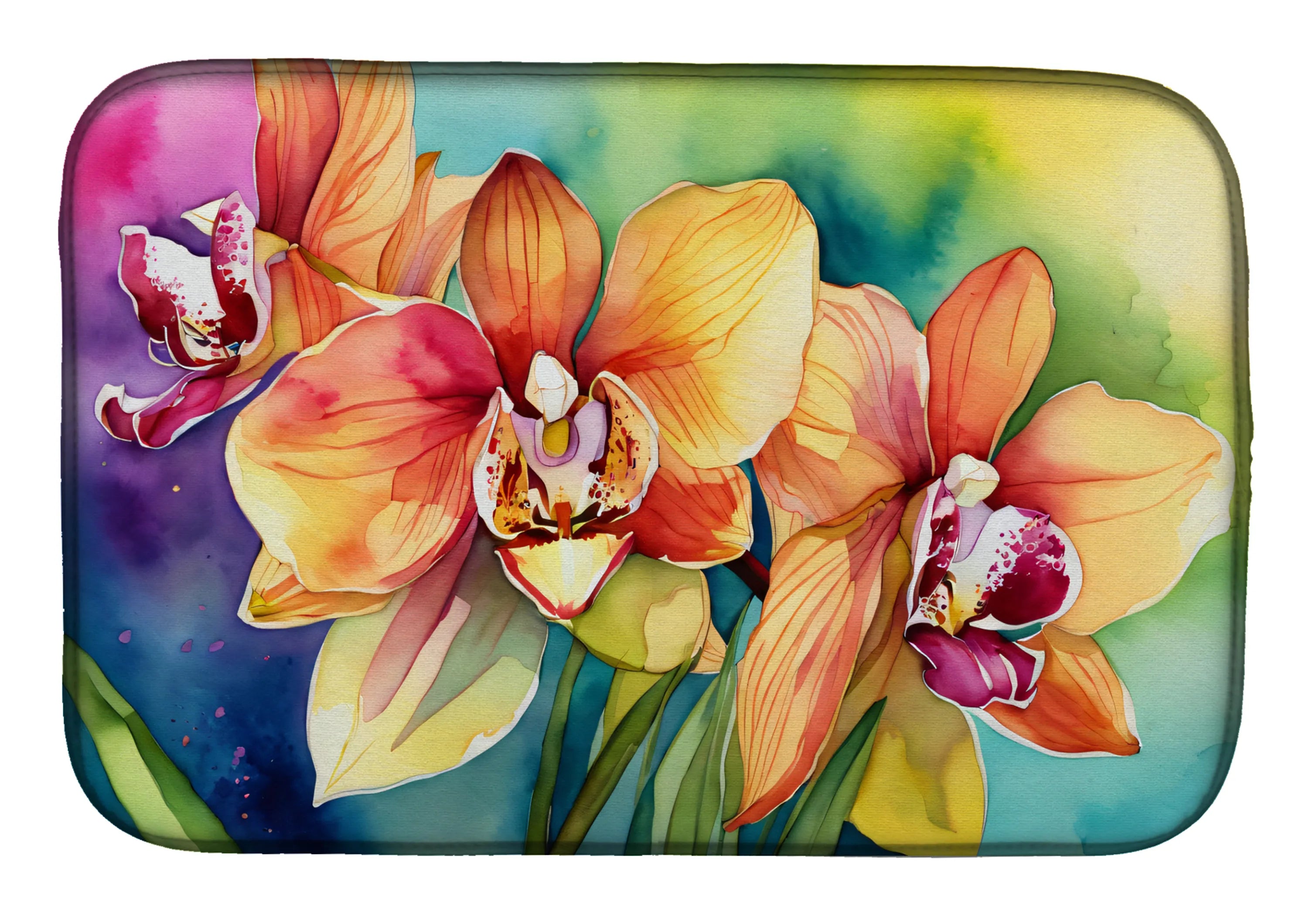 Flowers in Watercolor Dish Drying Mat - Size: 14  X 21" | Pack Of: 1 | Collection name: Flowers in watercolor