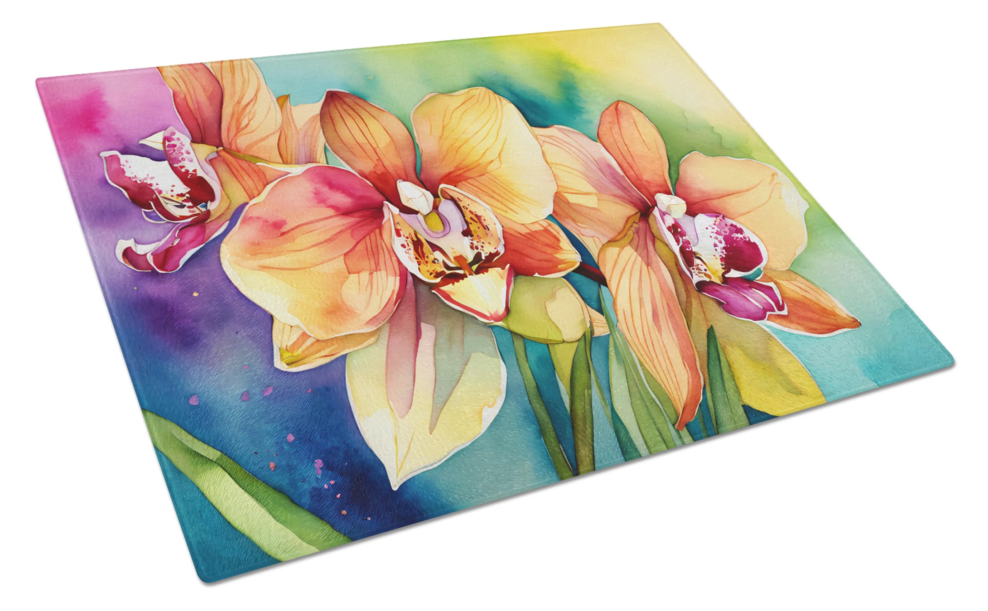Flowers in Watercolor Glass Cutting Board - Size: LARGE | Pack Of: 1 | Collection name: Flowers in watercolor
