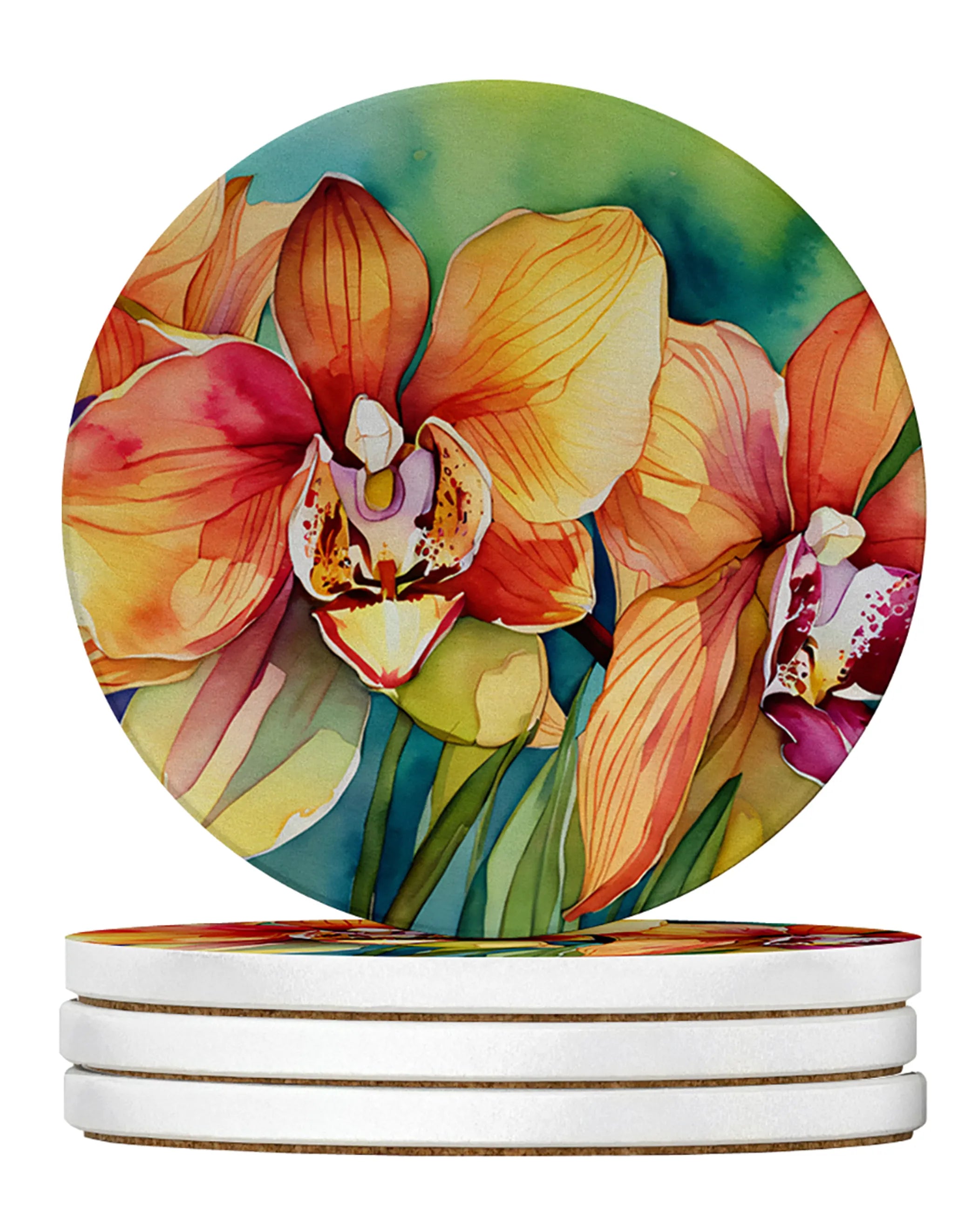 Flowers in Watercolor Large Sandstone Coasters