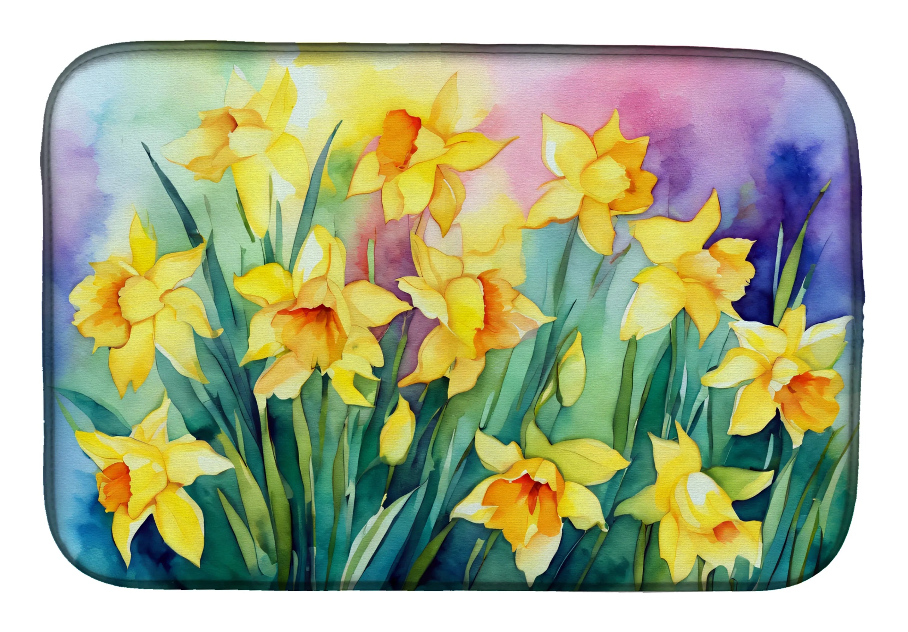Flowers in Watercolor Dish Drying Mat - Size: 14  X 21" | Pack Of: 1 | Collection name: Flowers in watercolor