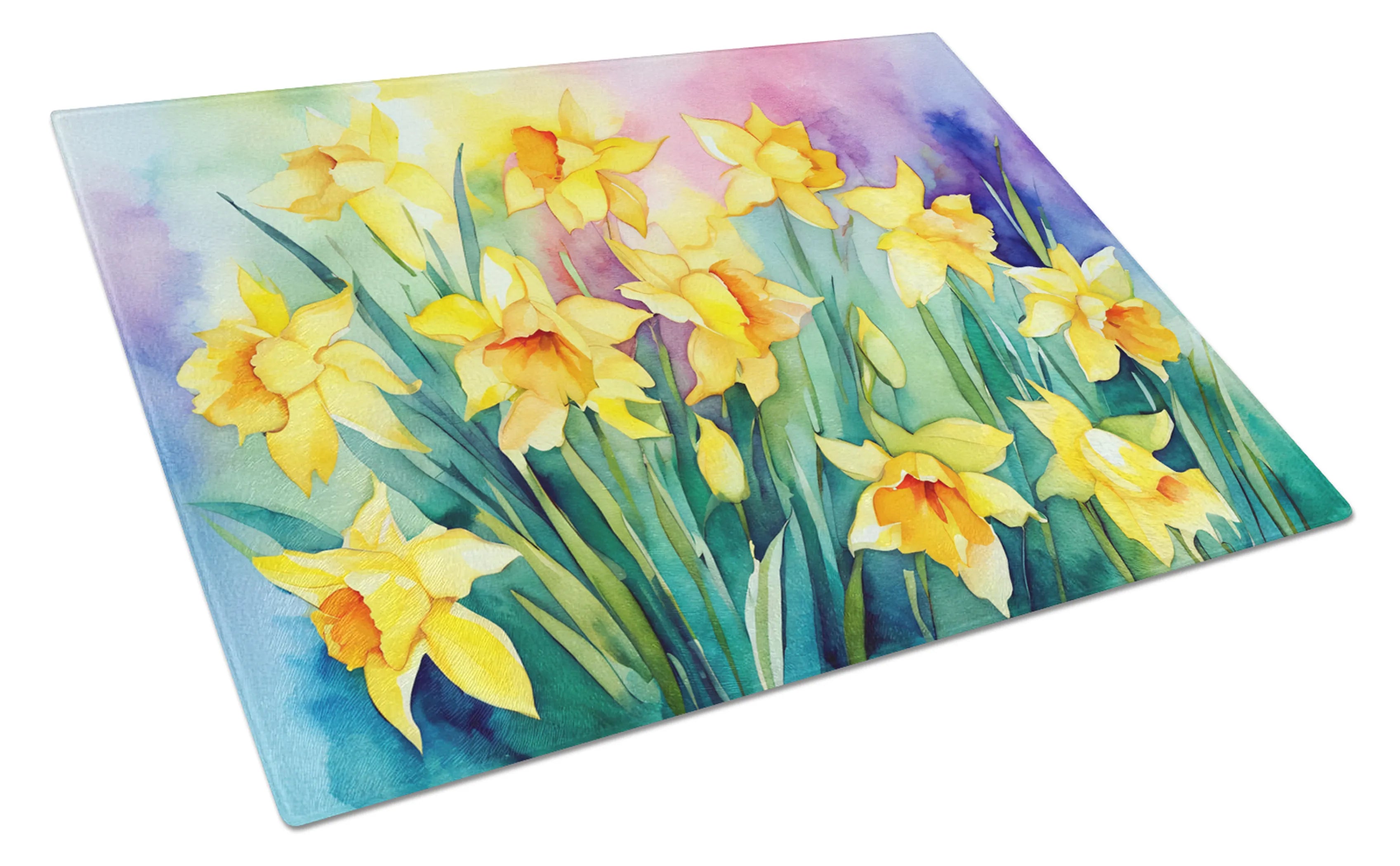 Flowers in Watercolor Glass Cutting Board - Size: LARGE | Pack Of: 1 | Collection name: Flowers in watercolor