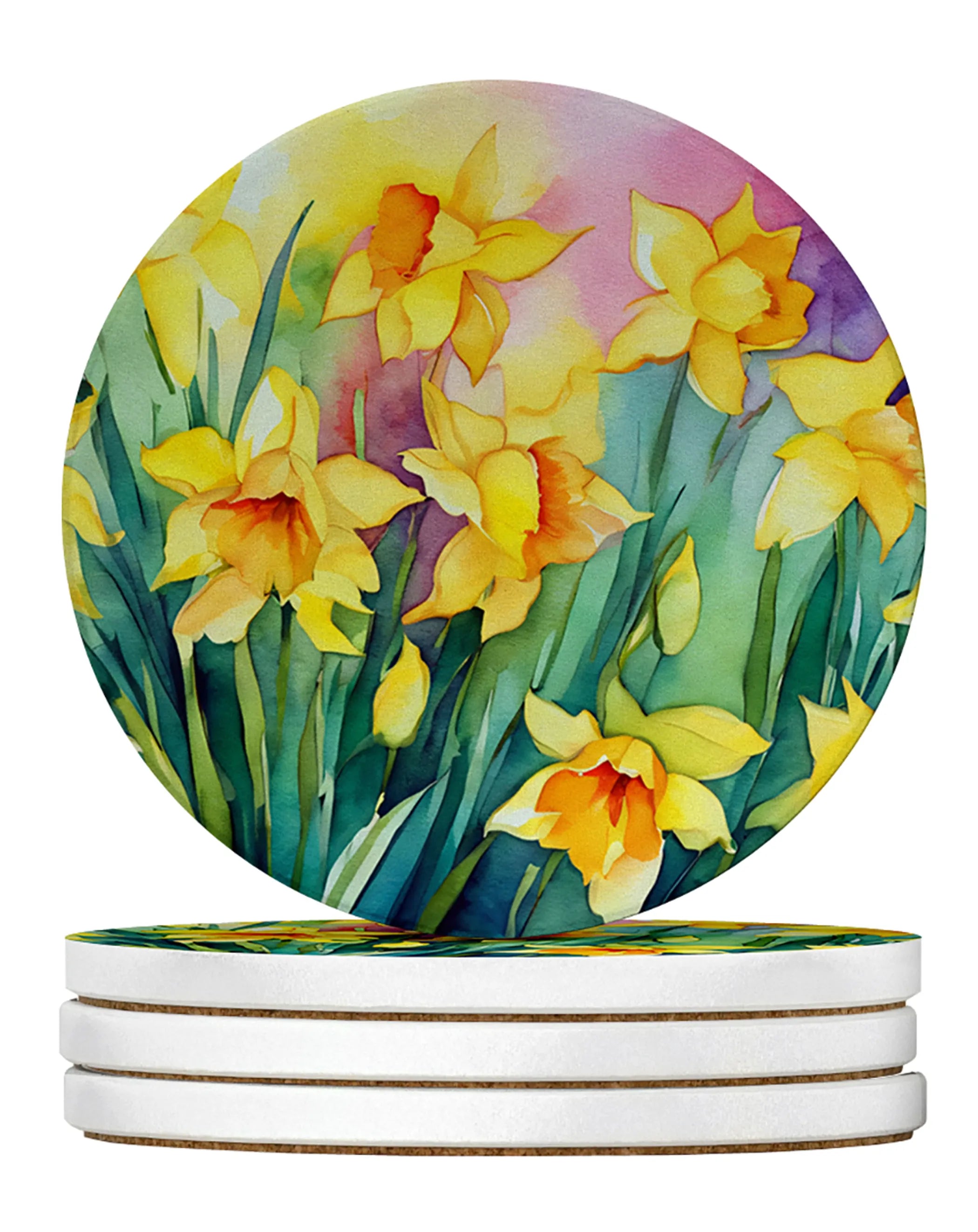 Flowers in Watercolor Large Sandstone Coasters
