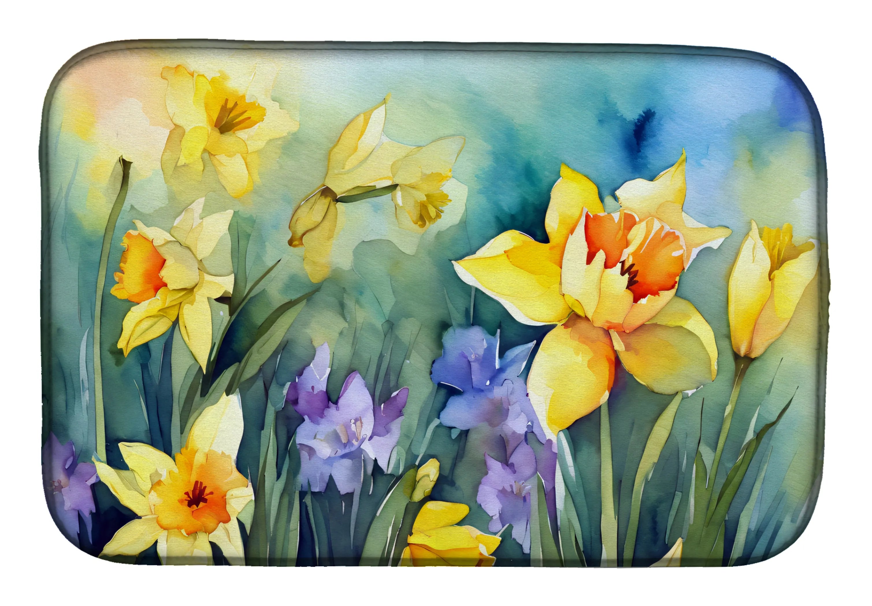 Flowers in Watercolor Dish Drying Mat - Size: 14  X 21" | Pack Of: 1 | Collection name: Flowers in watercolor