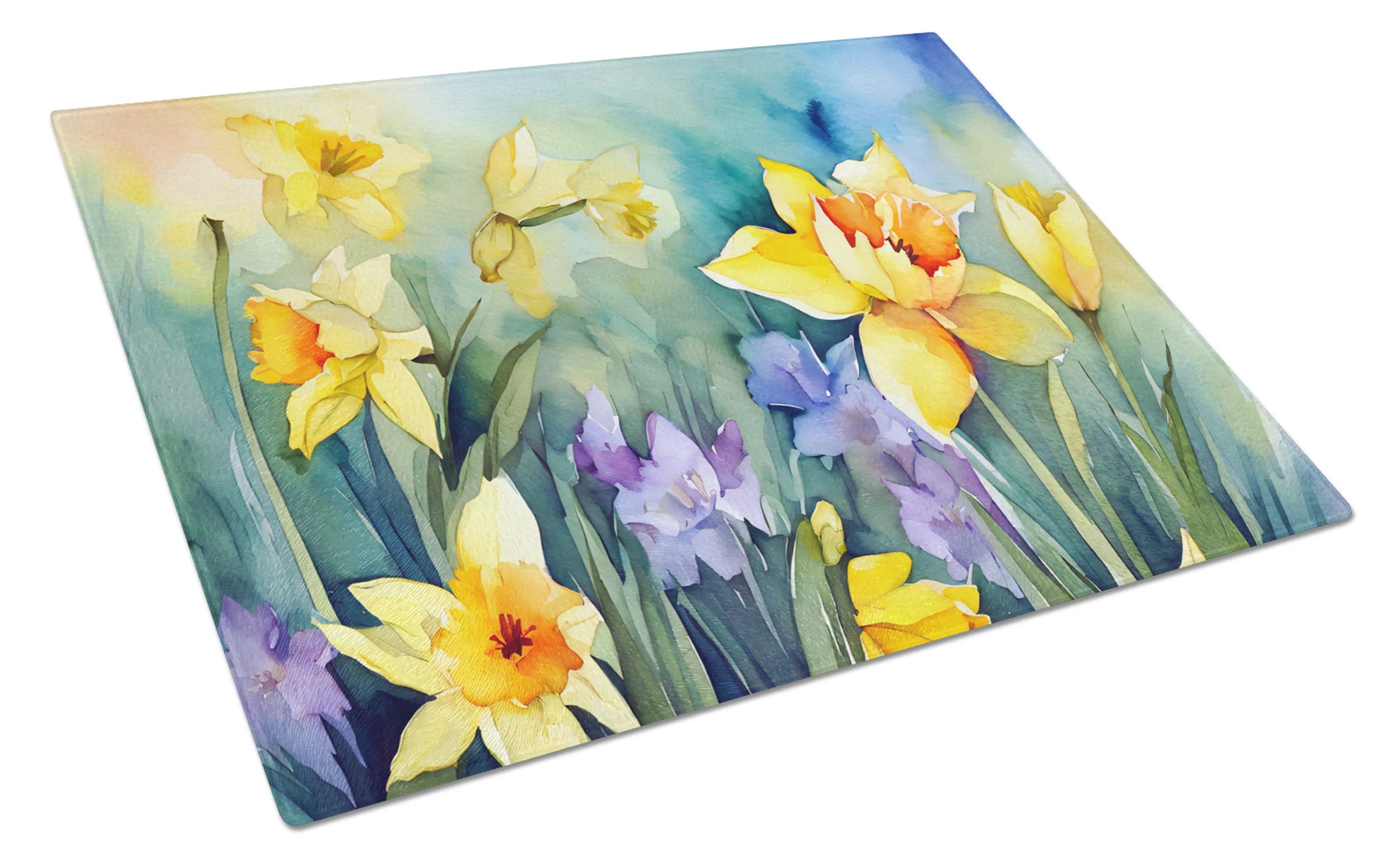 Flowers in Watercolor Glass Cutting Board - Size: LARGE | Pack Of: 1 | Collection name: Flowers in watercolor