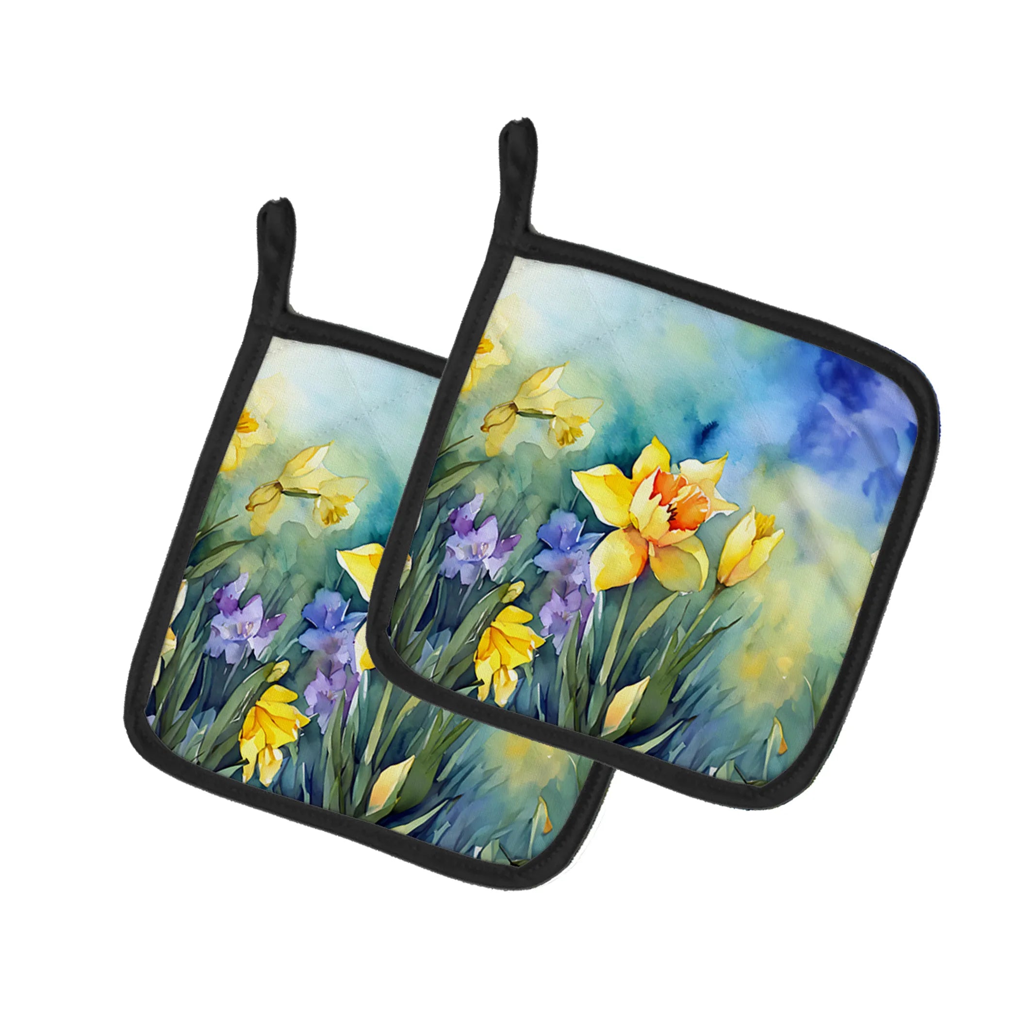 Flowers in Watercolor Pair of Pot Holders - Size: 7.5HX7.5W | Pack Of: 1 | Collection name: Flowers in watercolor
