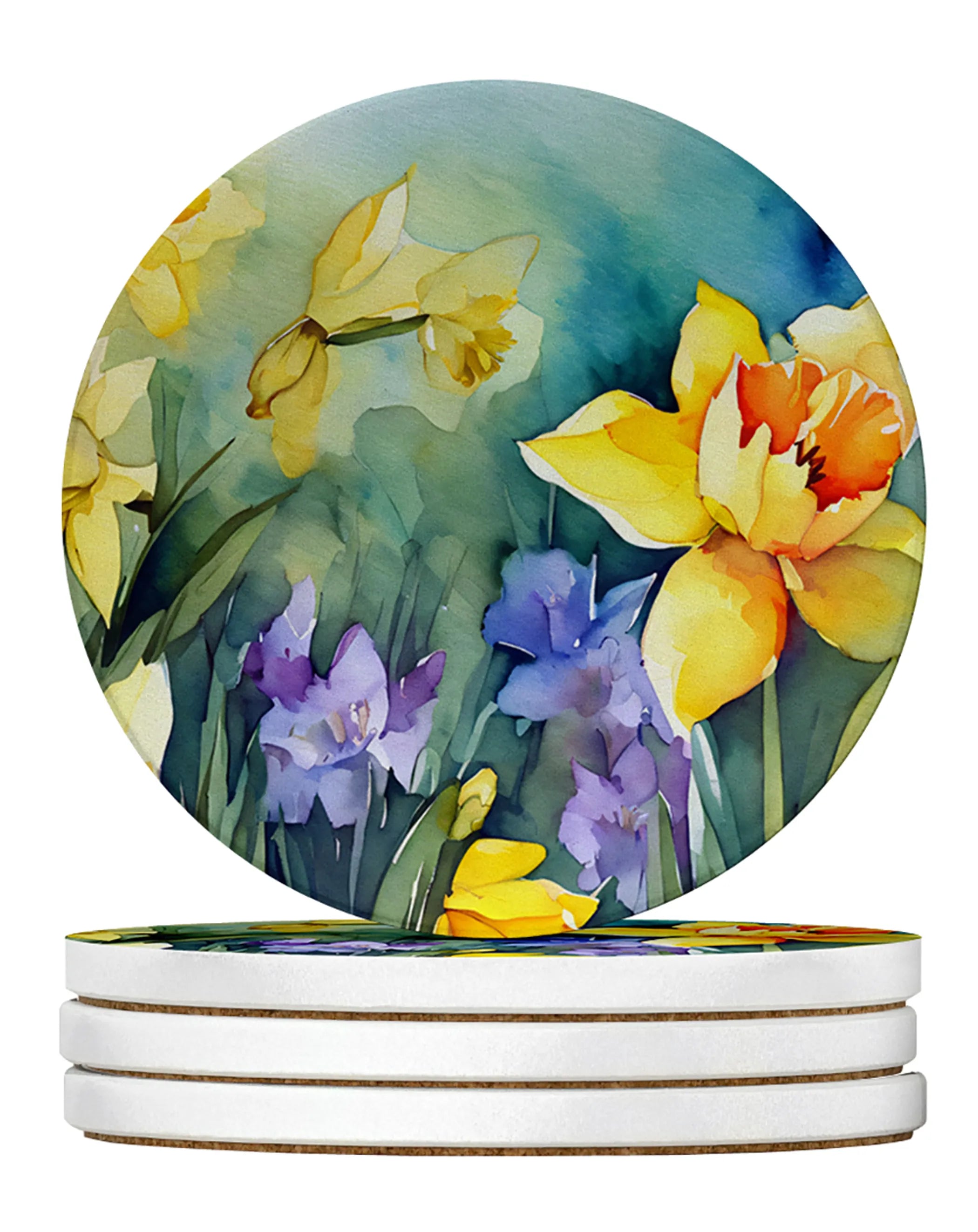 Flowers in Watercolor Large Sandstone Coasters