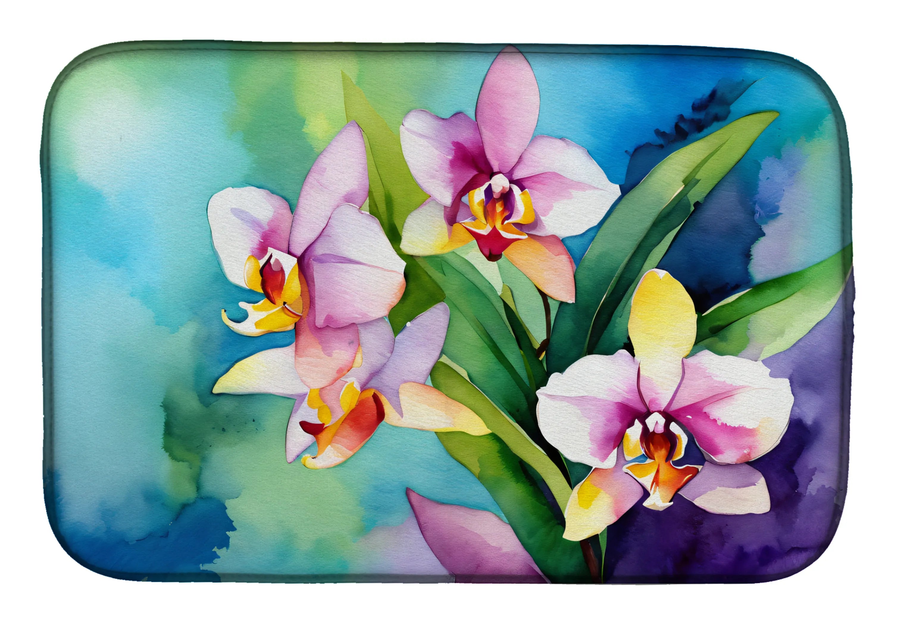 Flowers in Watercolor Dish Drying Mat - Size: 14  X 21" | Pack Of: 1 | Collection name: Flowers in watercolor
