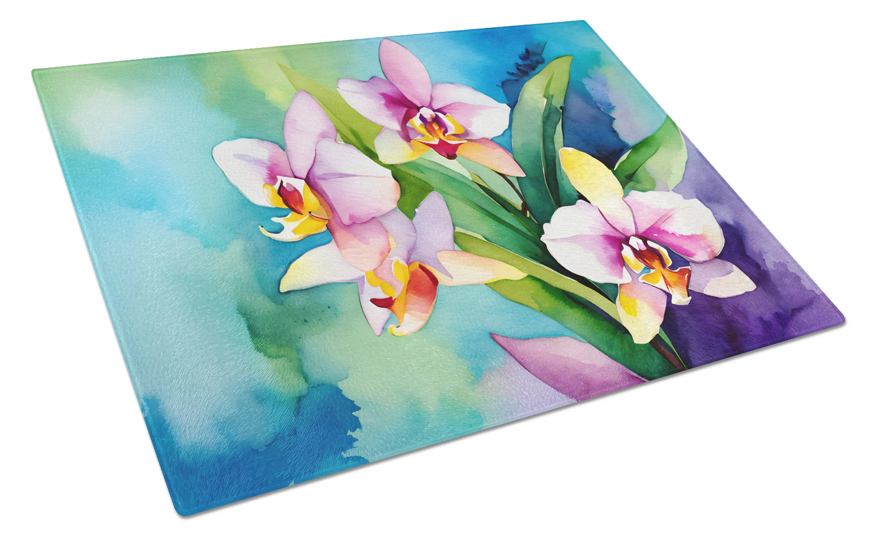 Flowers in Watercolor Glass Cutting Board - Size: LARGE | Pack Of: 1 | Collection name: Flowers in watercolor