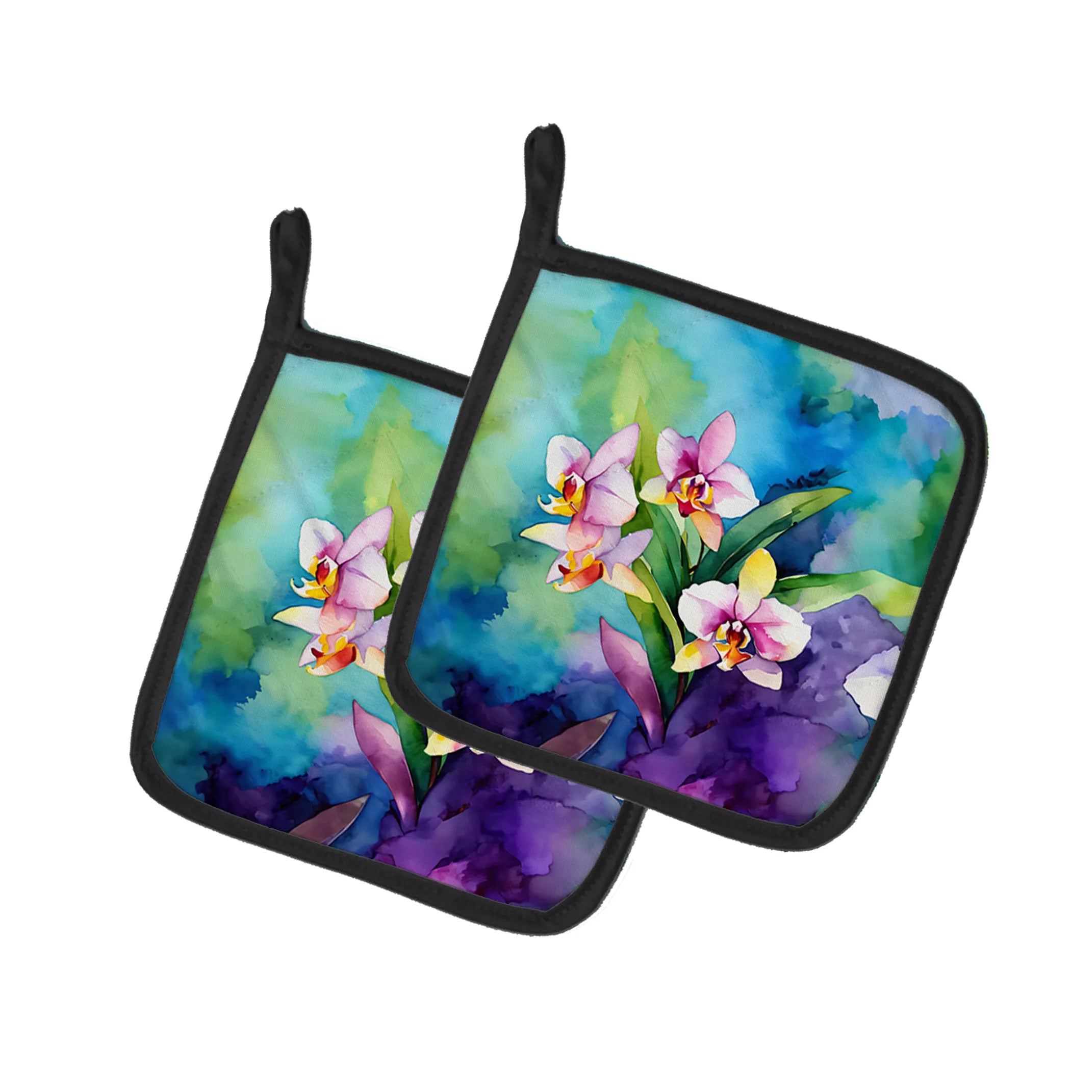 Flowers in Watercolor Pair of Pot Holders - Size: 7.5HX7.5W | Pack Of: 1 | Collection name: Flowers in watercolor