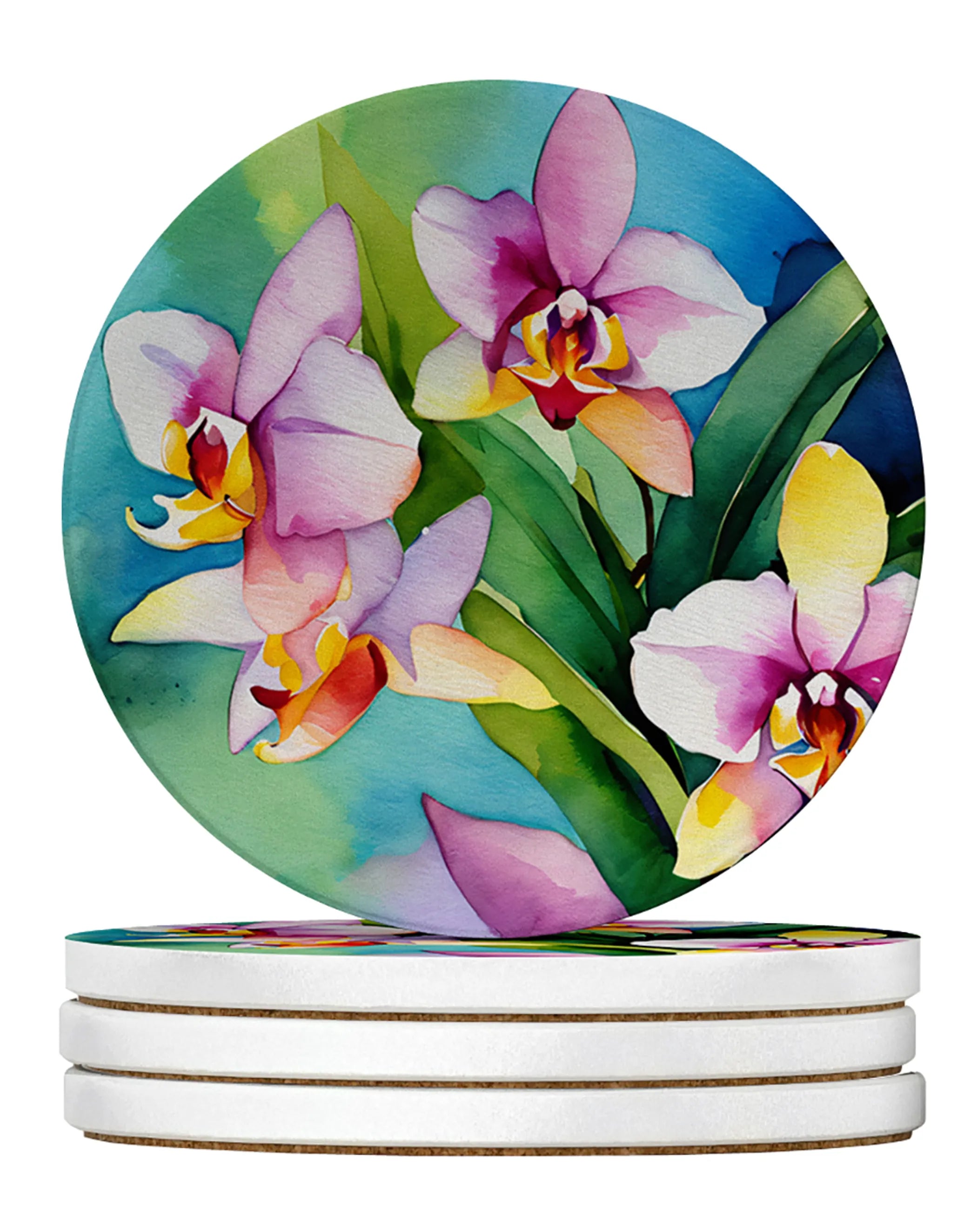 Flowers in Watercolor Large Sandstone Coasters