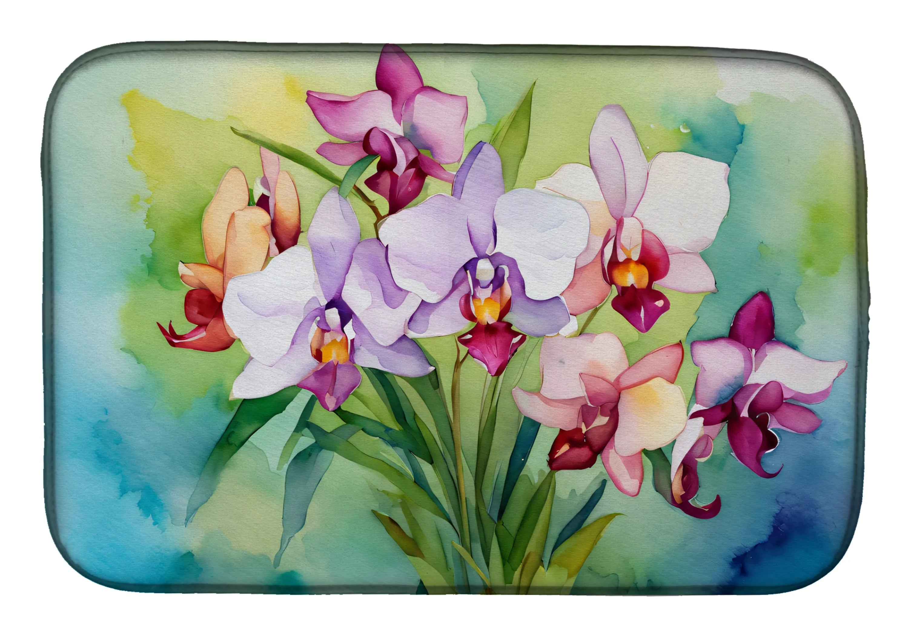 Flowers in Watercolor Dish Drying Mat - Size: 14  X 21" | Pack Of: 1 | Collection name: Flowers in watercolor