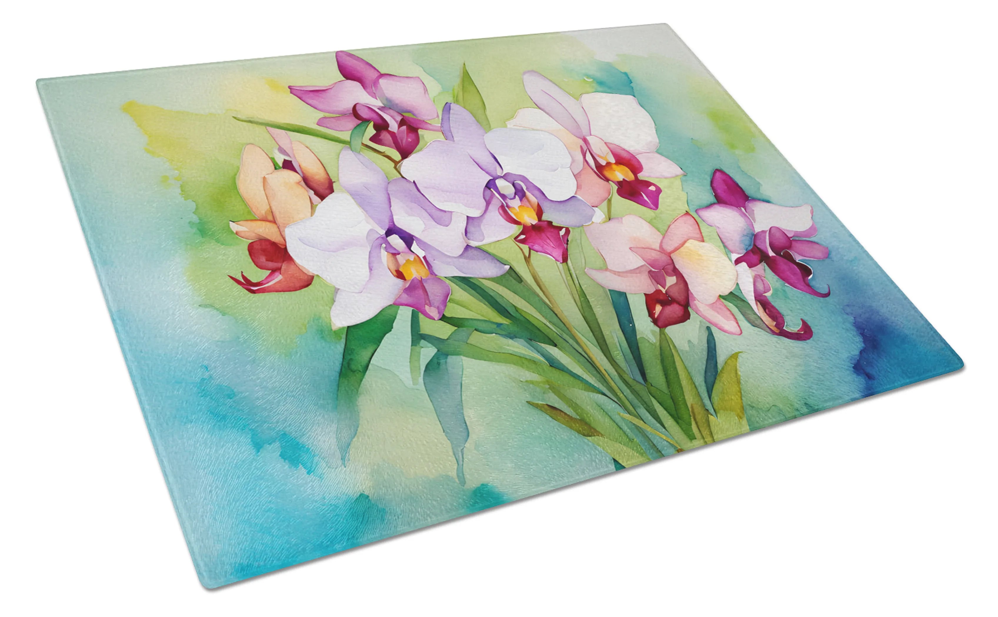 Flowers in Watercolor Glass Cutting Board - Size: LARGE | Pack Of: 1 | Collection name: Flowers in watercolor