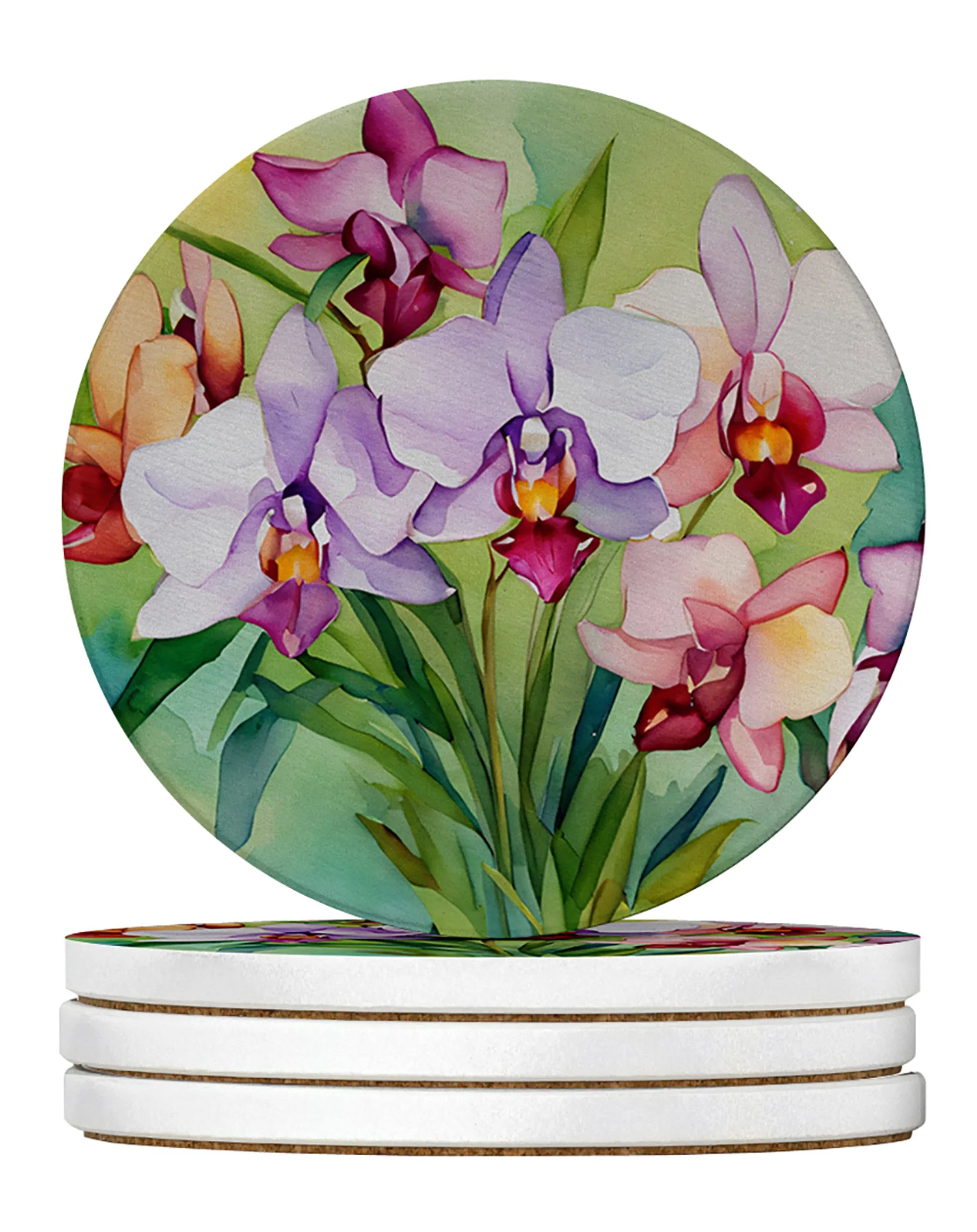 Flowers in Watercolor Large Sandstone Coasters