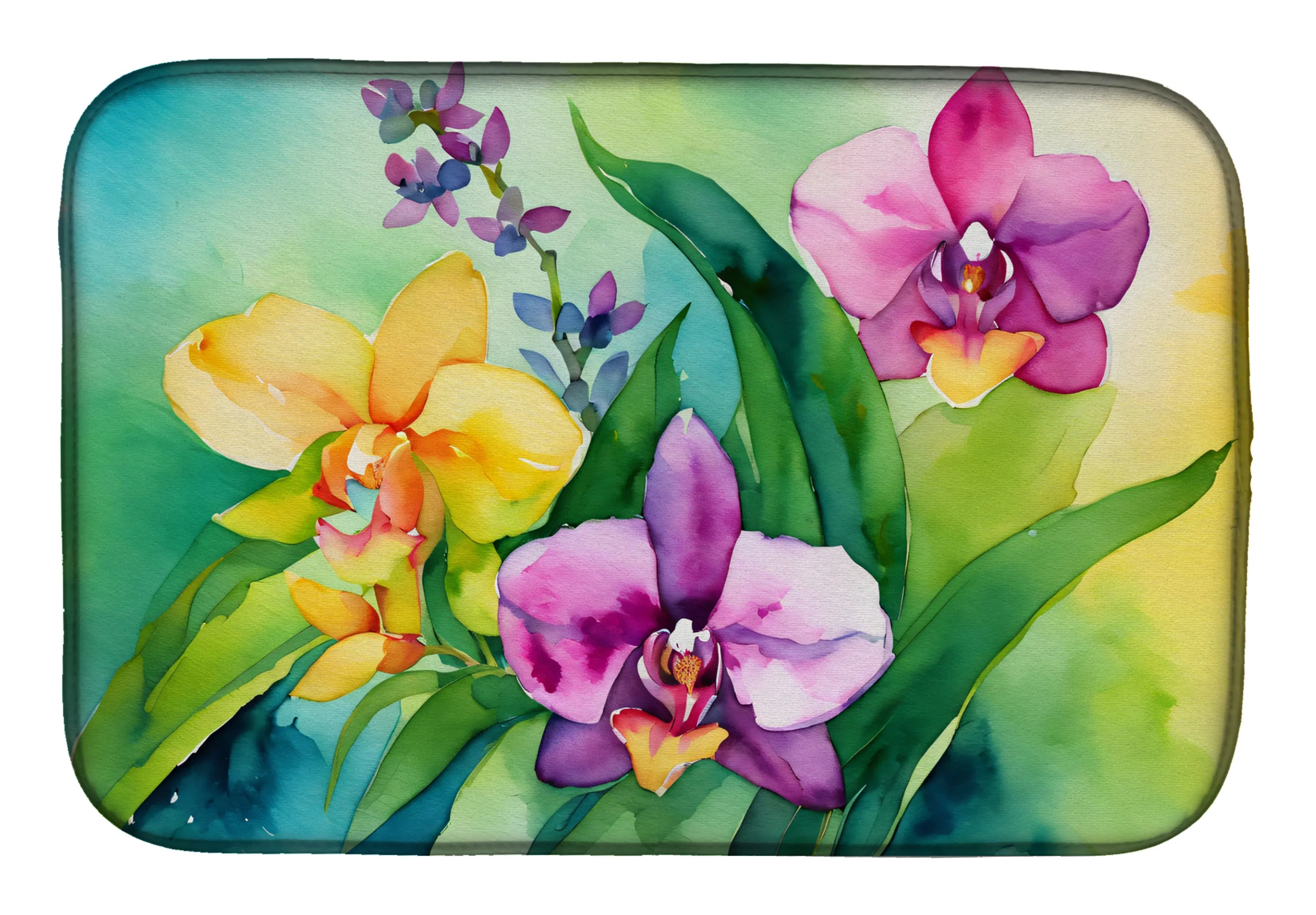 Flowers in Watercolor Dish Drying Mat - Size: 14  X 21" | Pack Of: 1 | Collection name: Flowers in watercolor