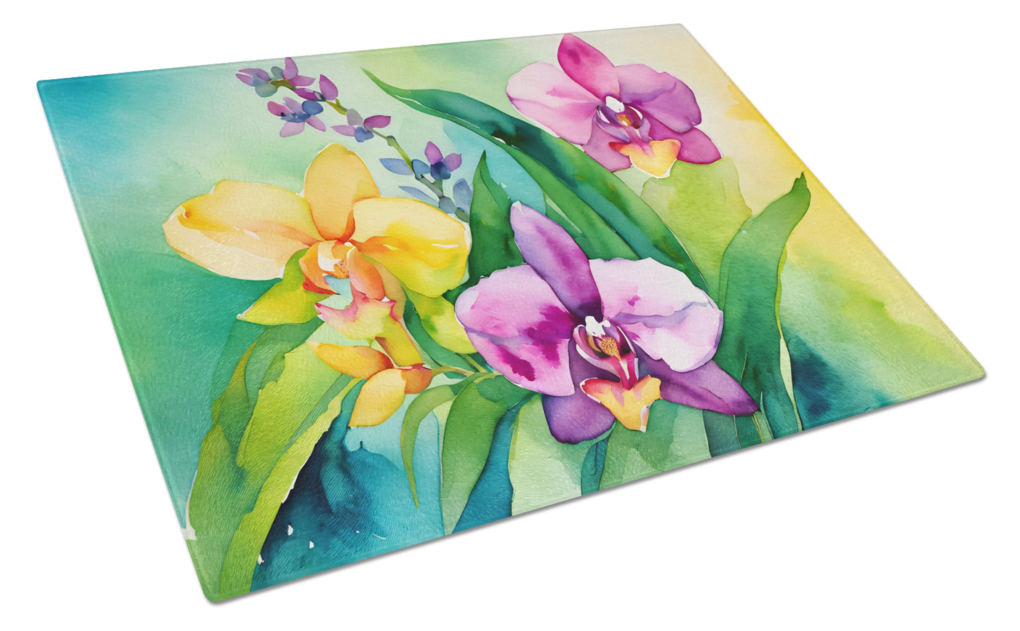 Flowers in Watercolor Glass Cutting Board - Size: LARGE | Pack Of: 1 | Collection name: Flowers in watercolor