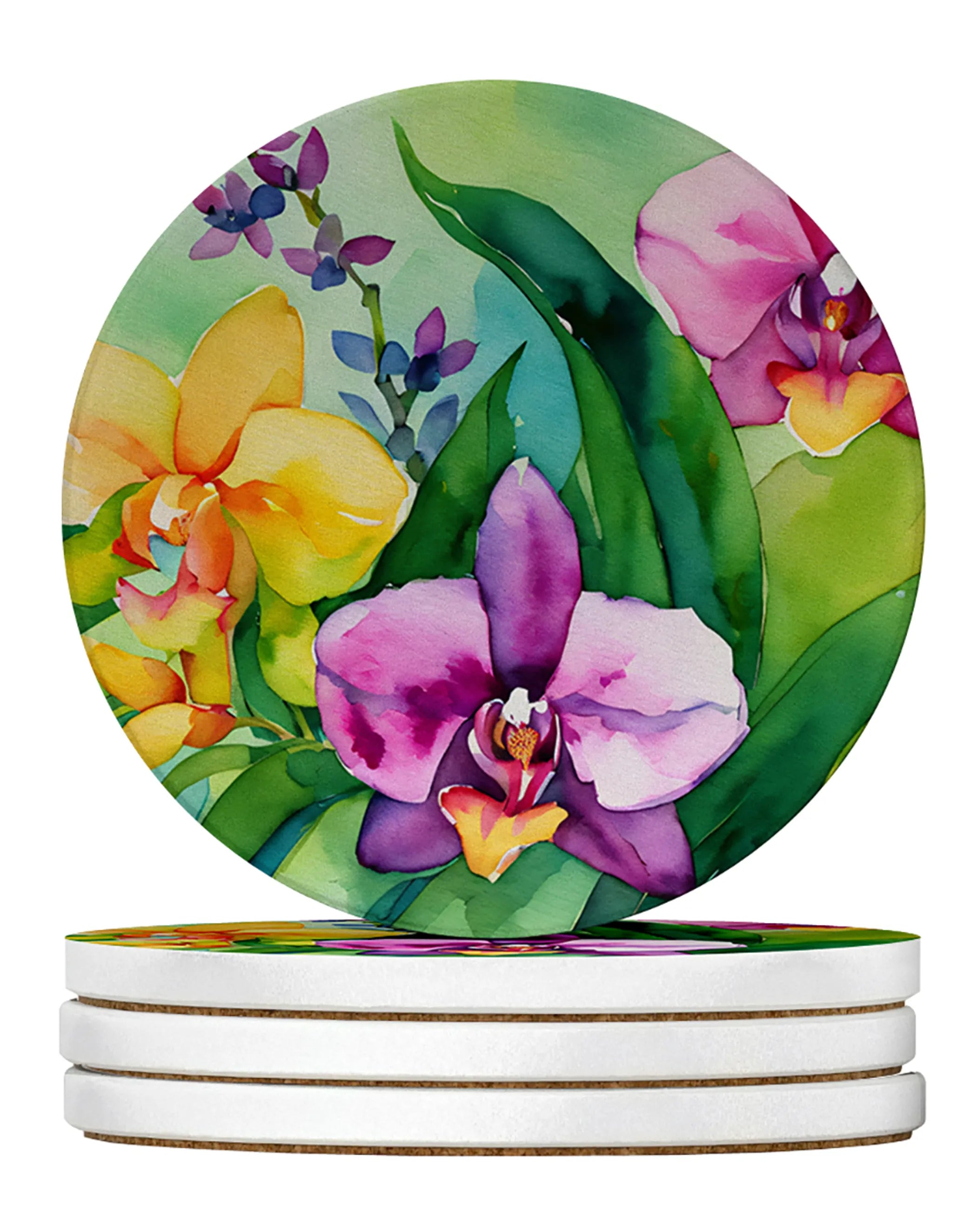 Flowers in Watercolor Large Sandstone Coasters