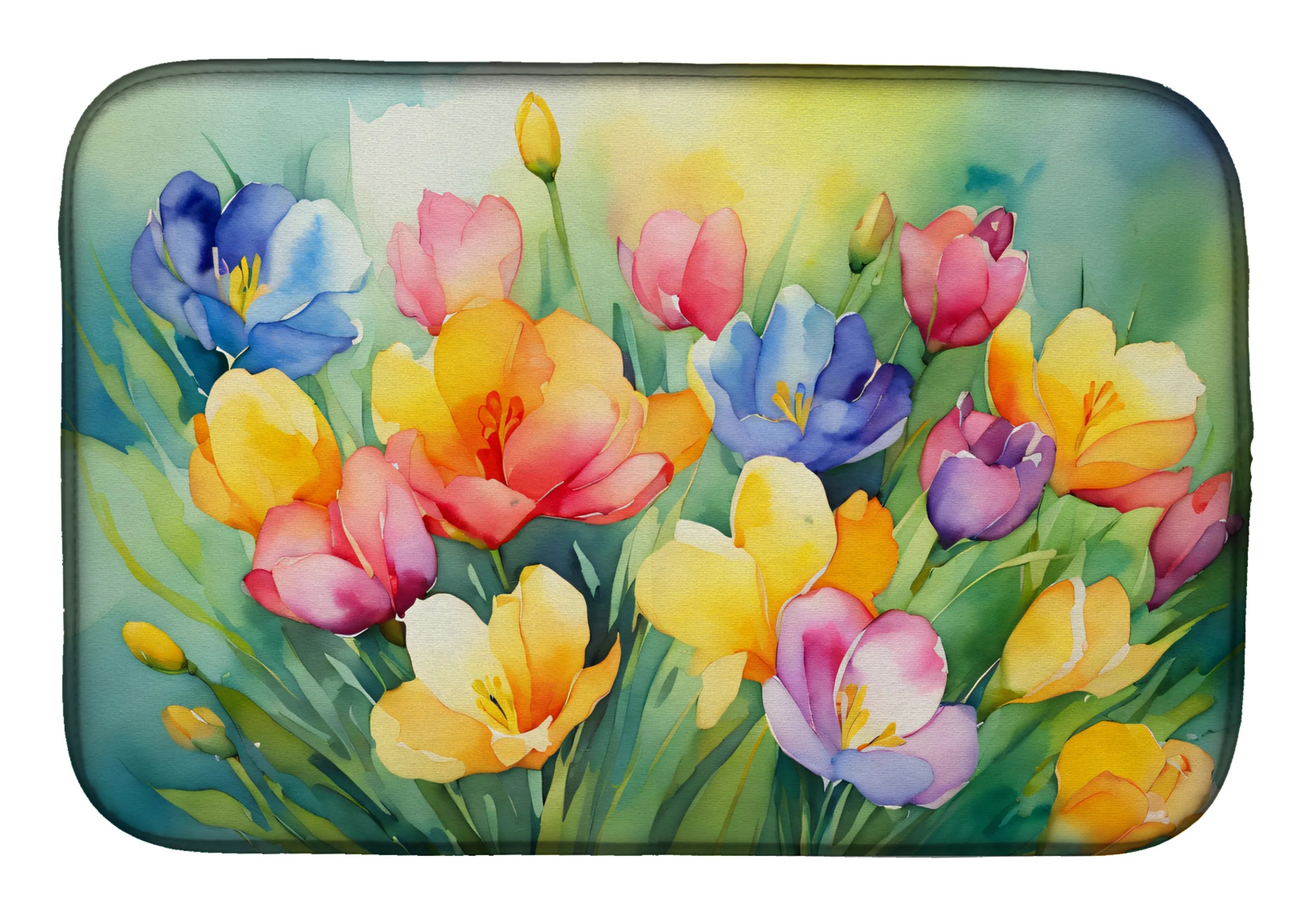 Flowers in Watercolor Dish Drying Mat - Size: 14  X 21" | Pack Of: 1 | Collection name: Flowers in watercolor
