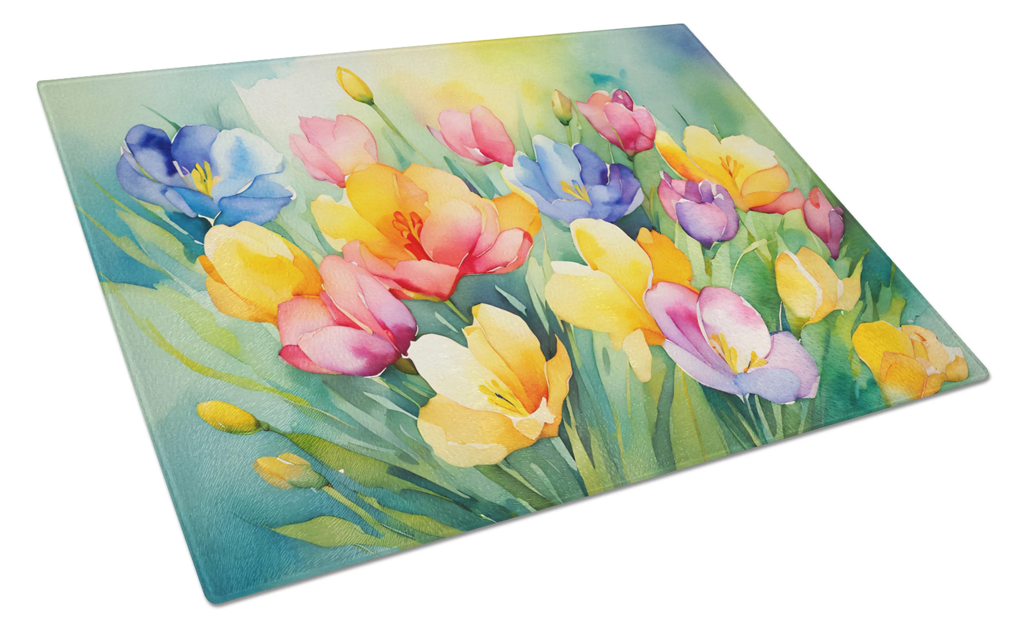 Flowers in Watercolor Glass Cutting Board - Size: LARGE | Pack Of: 1 | Collection name: Flowers in watercolor