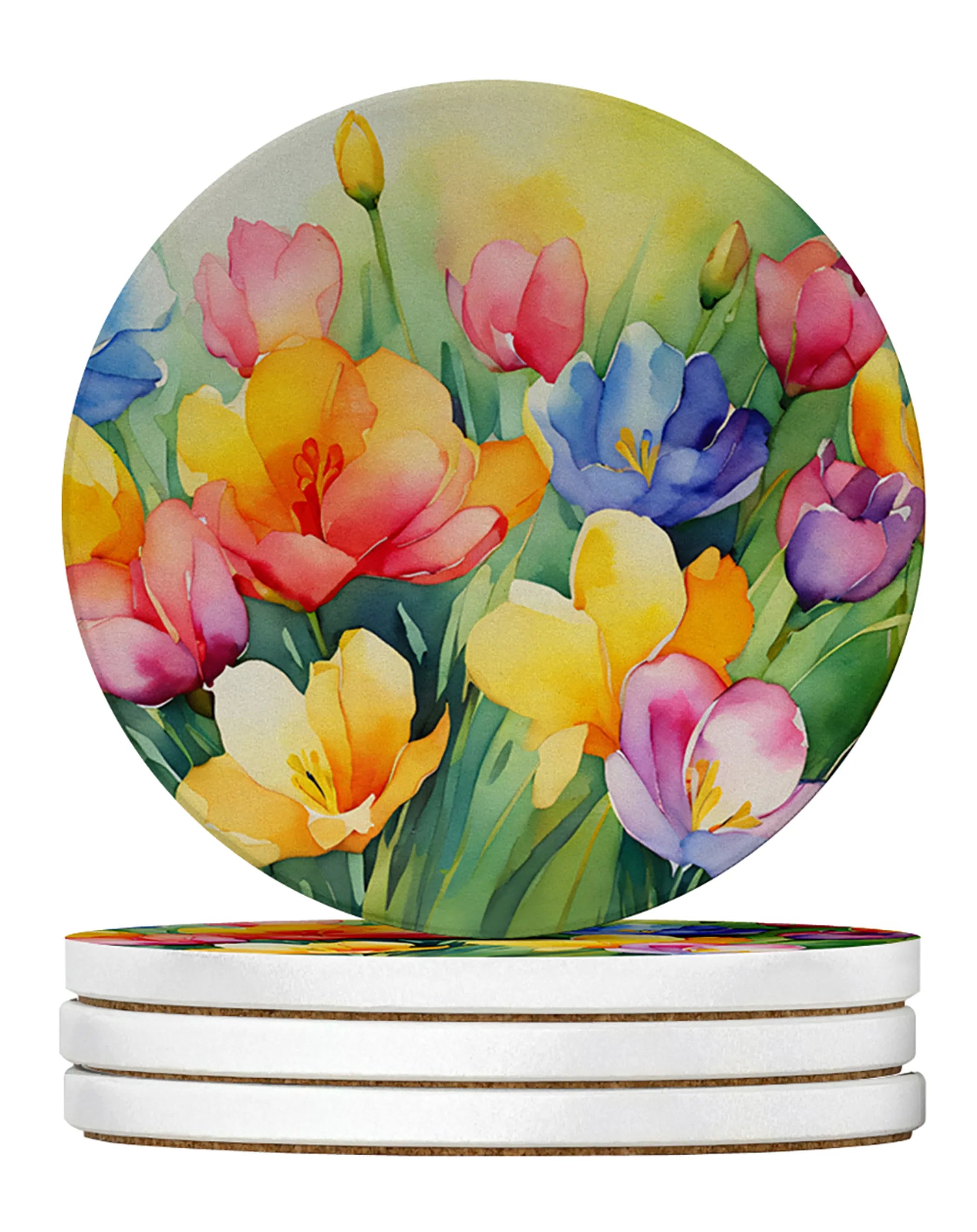 Flowers in Watercolor Large Sandstone Coasters