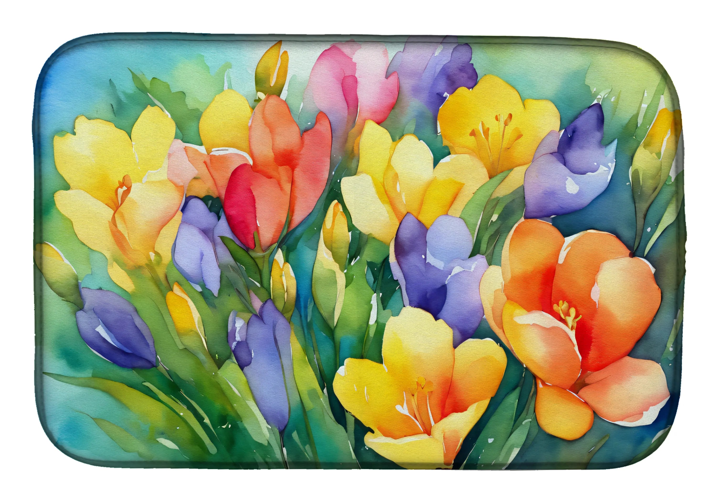 Flowers in Watercolor Dish Drying Mat - Size: 14  X 21" | Pack Of: 1 | Collection name: Flowers in watercolor