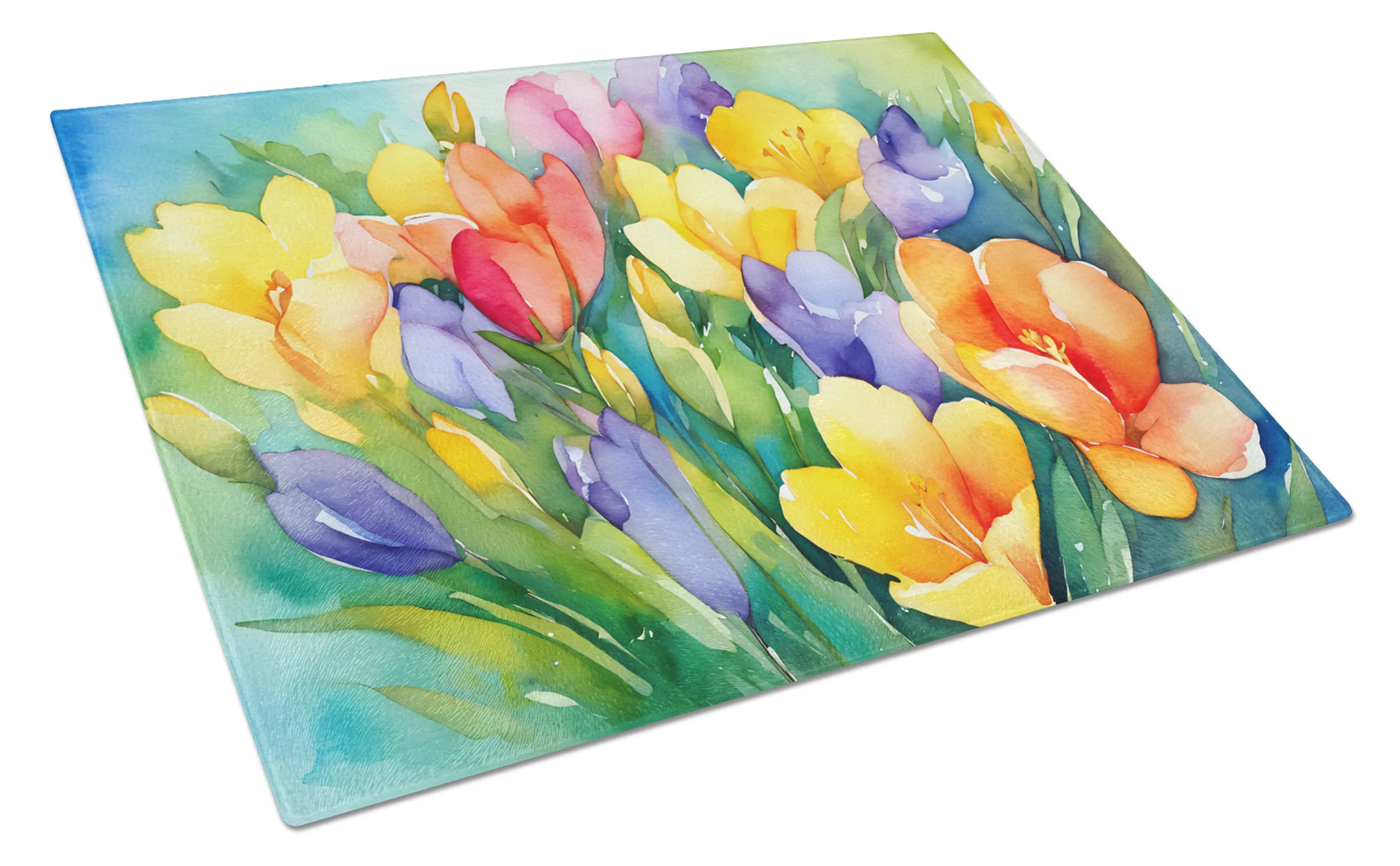 Flowers in Watercolor Glass Cutting Board - Size: LARGE | Pack Of: 1 | Collection name: Flowers in watercolor