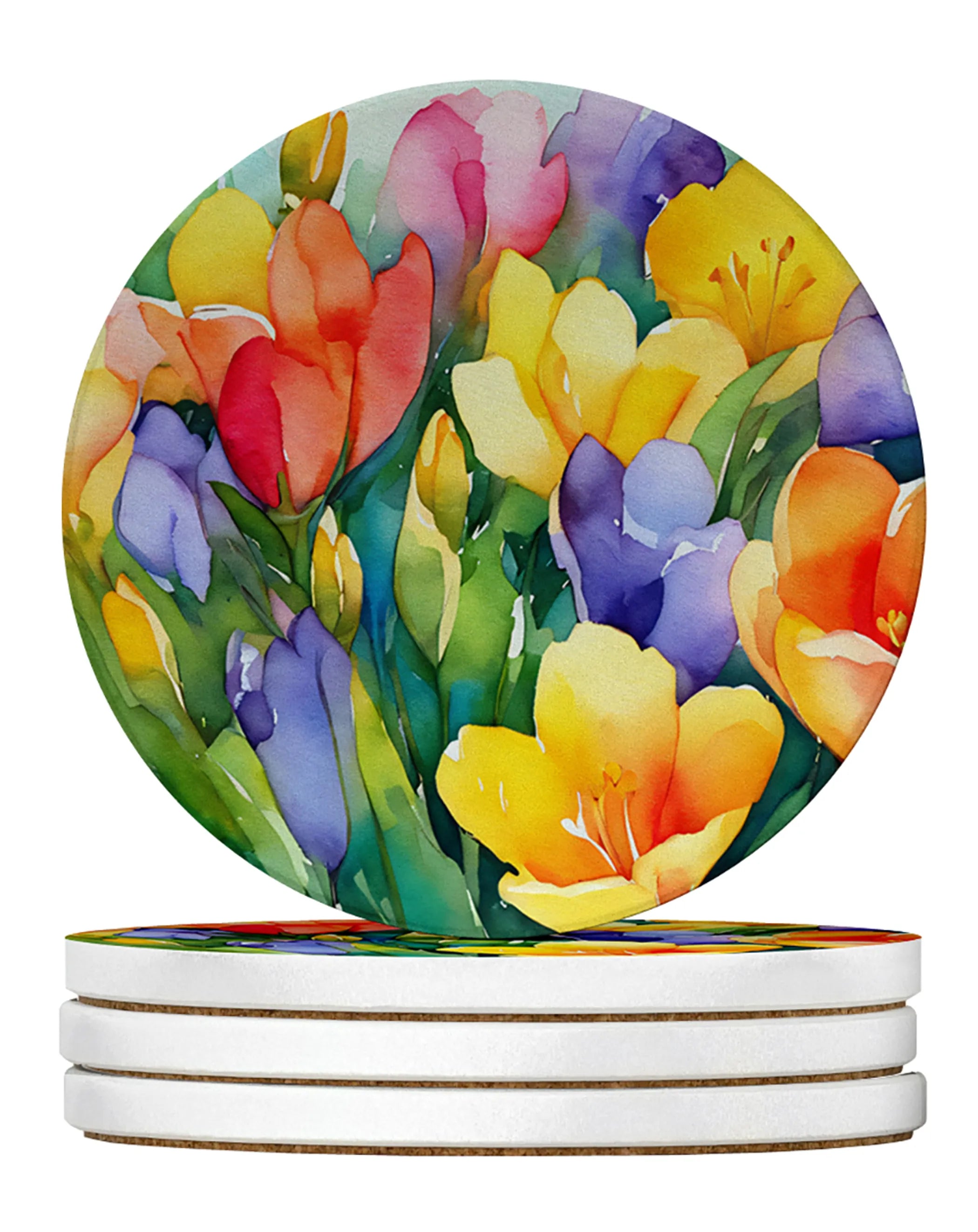 Flowers in Watercolor Large Sandstone Coasters