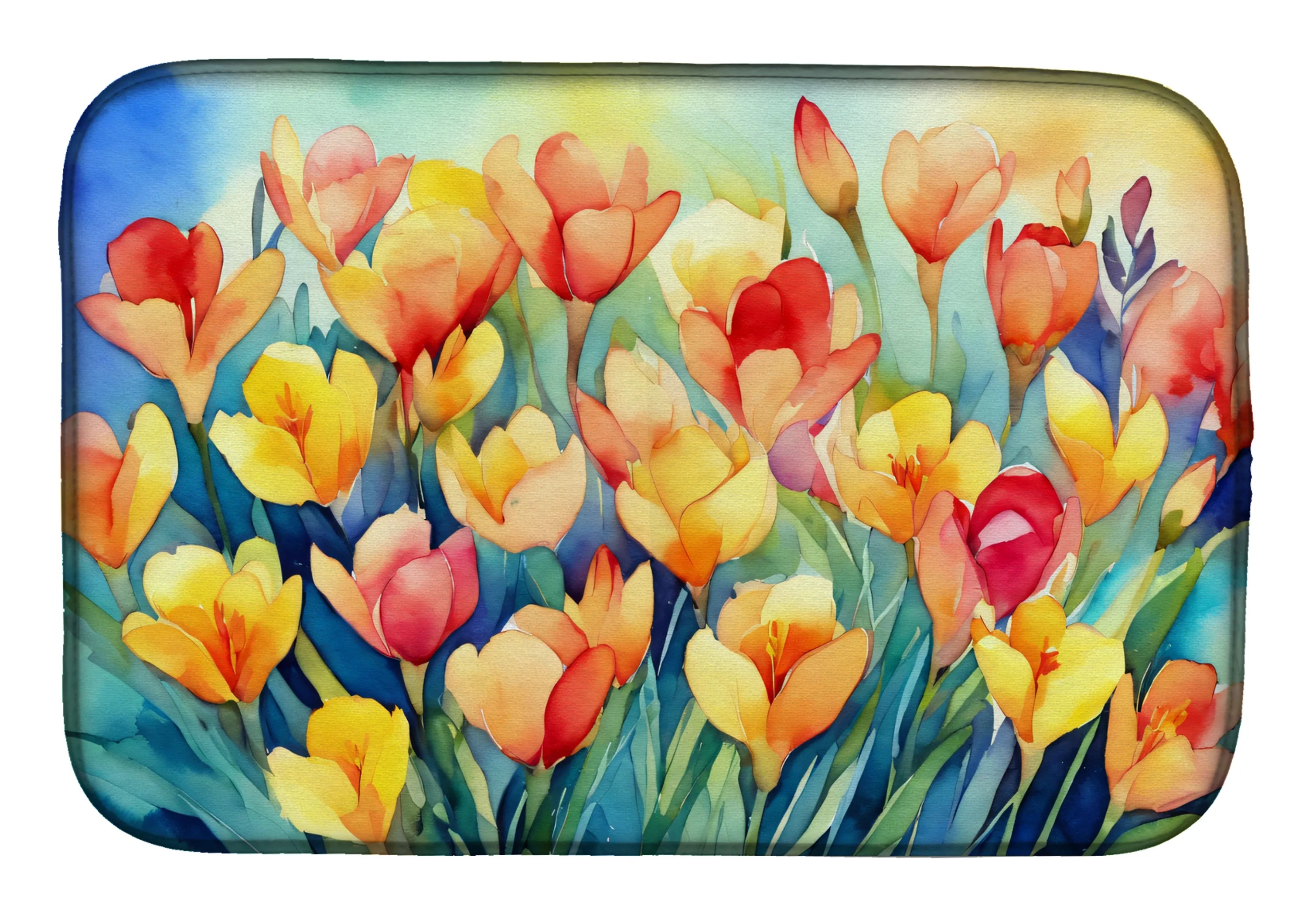 Flowers in Watercolor Dish Drying Mat - Size: 14  X 21" | Pack Of: 1 | Collection name: Flowers in watercolor