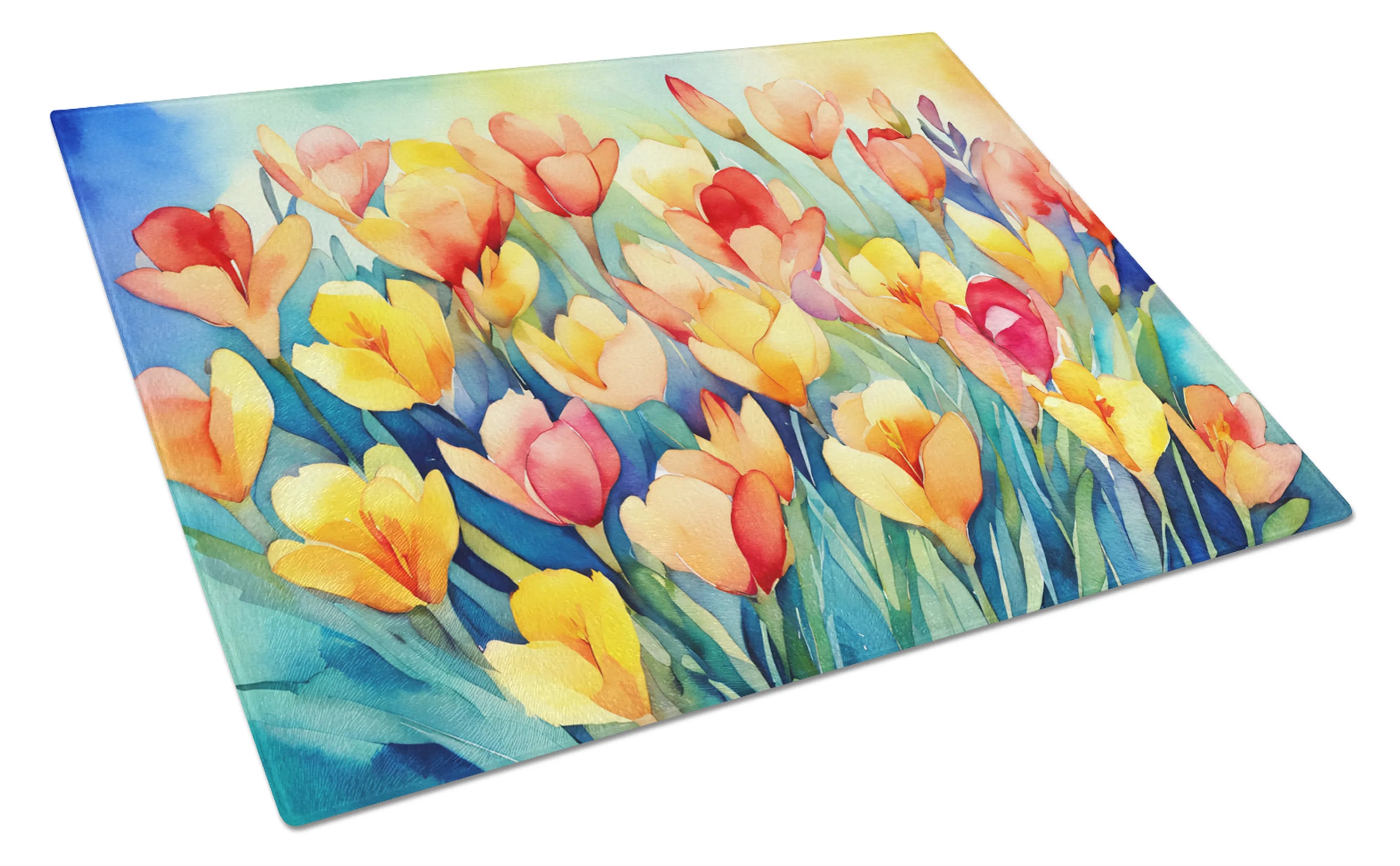 Flowers in Watercolor Glass Cutting Board - Size: LARGE | Pack Of: 1 | Collection name: Flowers in watercolor