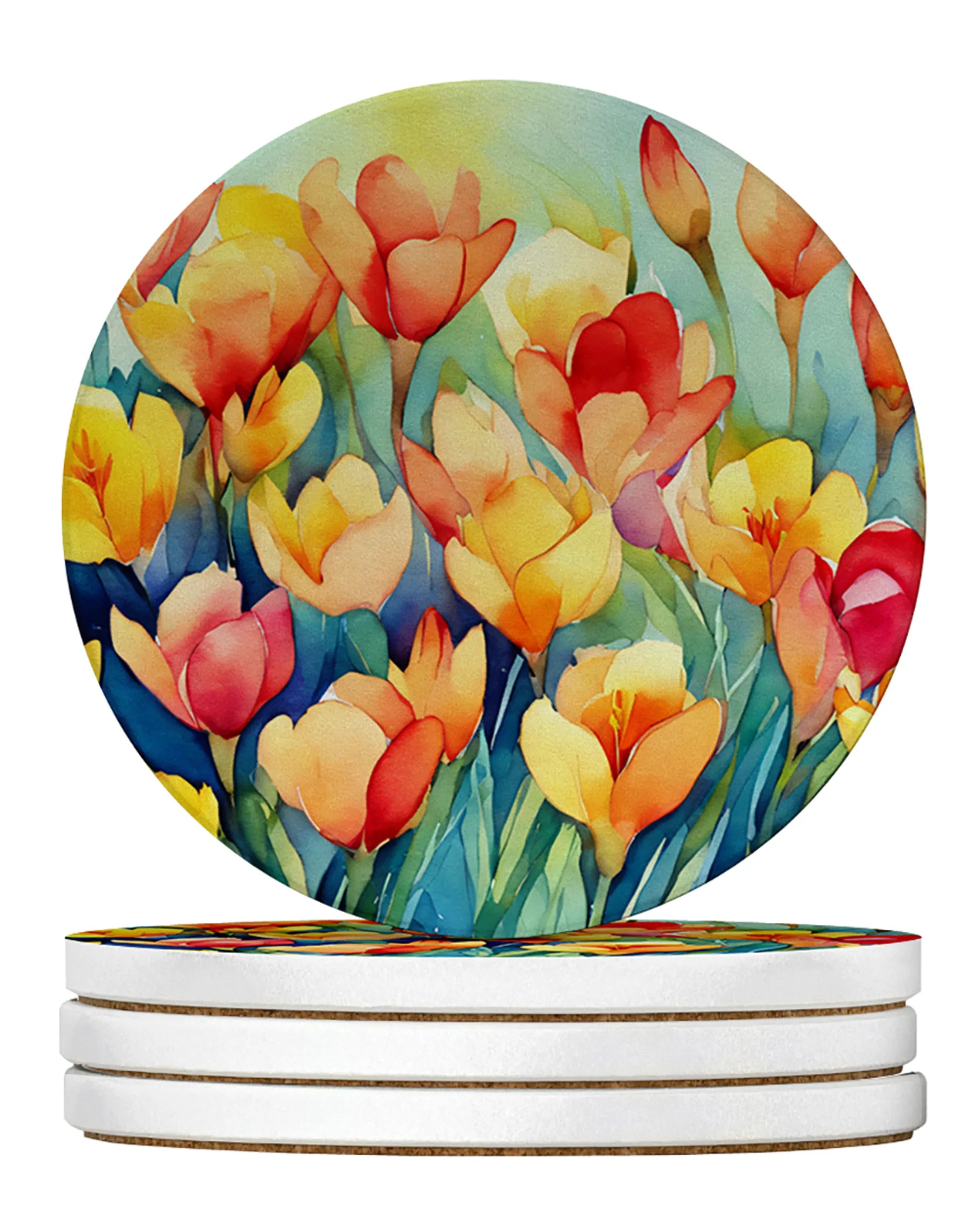 Flowers in Watercolor Large Sandstone Coasters