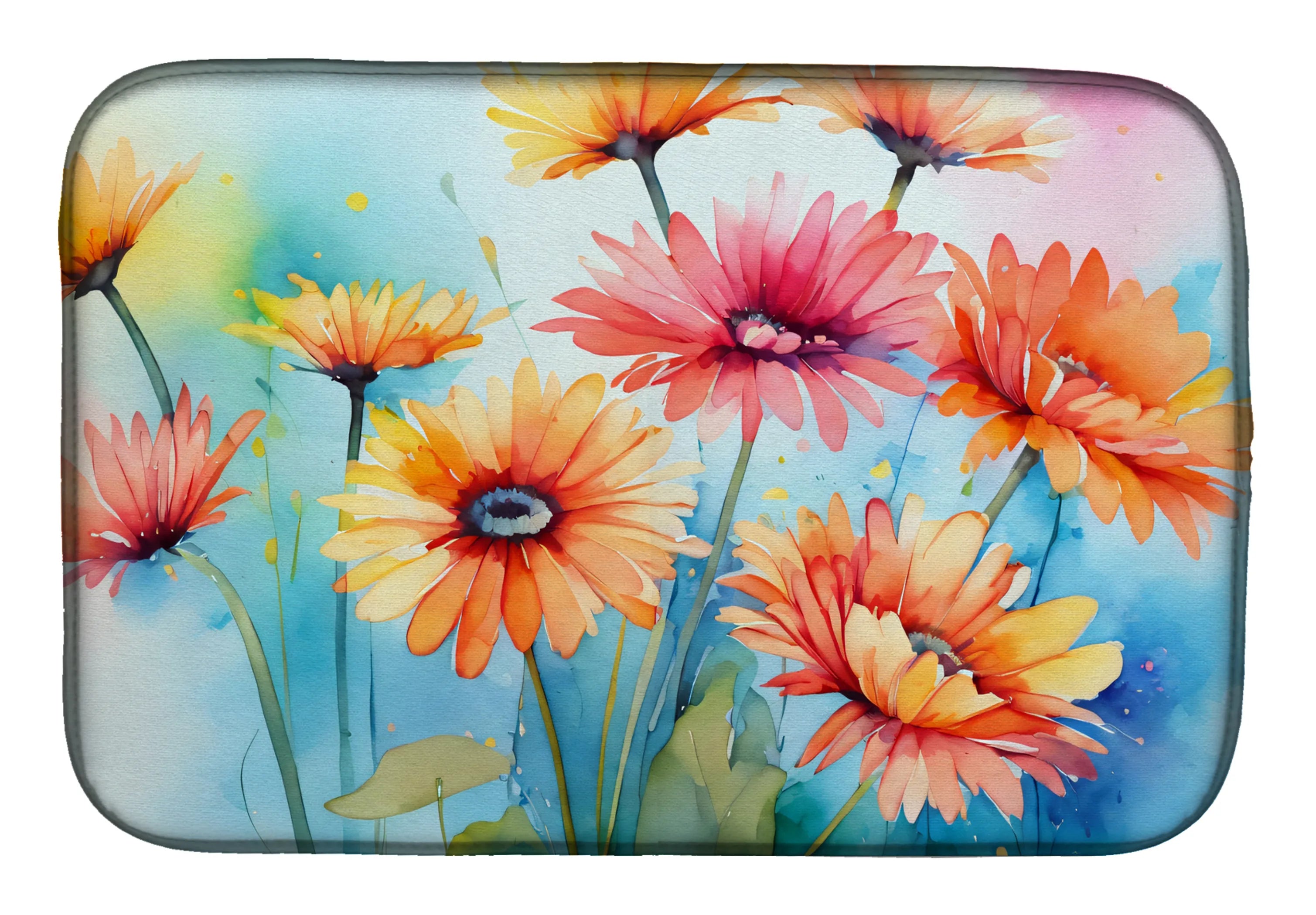 Flowers in Watercolor Dish Drying Mat - Size: 14  X 21" | Pack Of: 1 | Collection name: Flowers in watercolor
