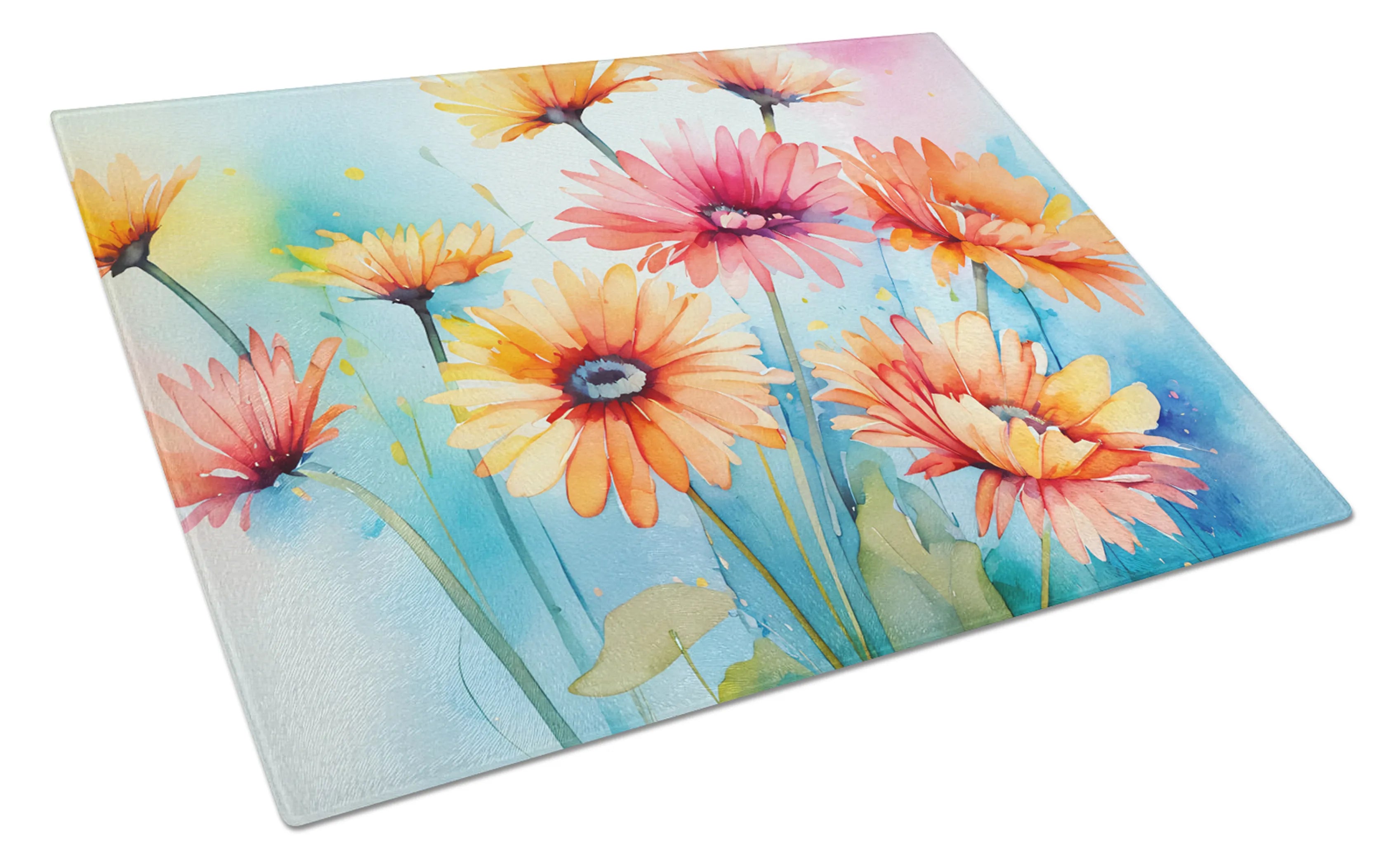 Flowers in Watercolor Glass Cutting Board - Size: LARGE | Pack Of: 1 | Collection name: Flowers in watercolor