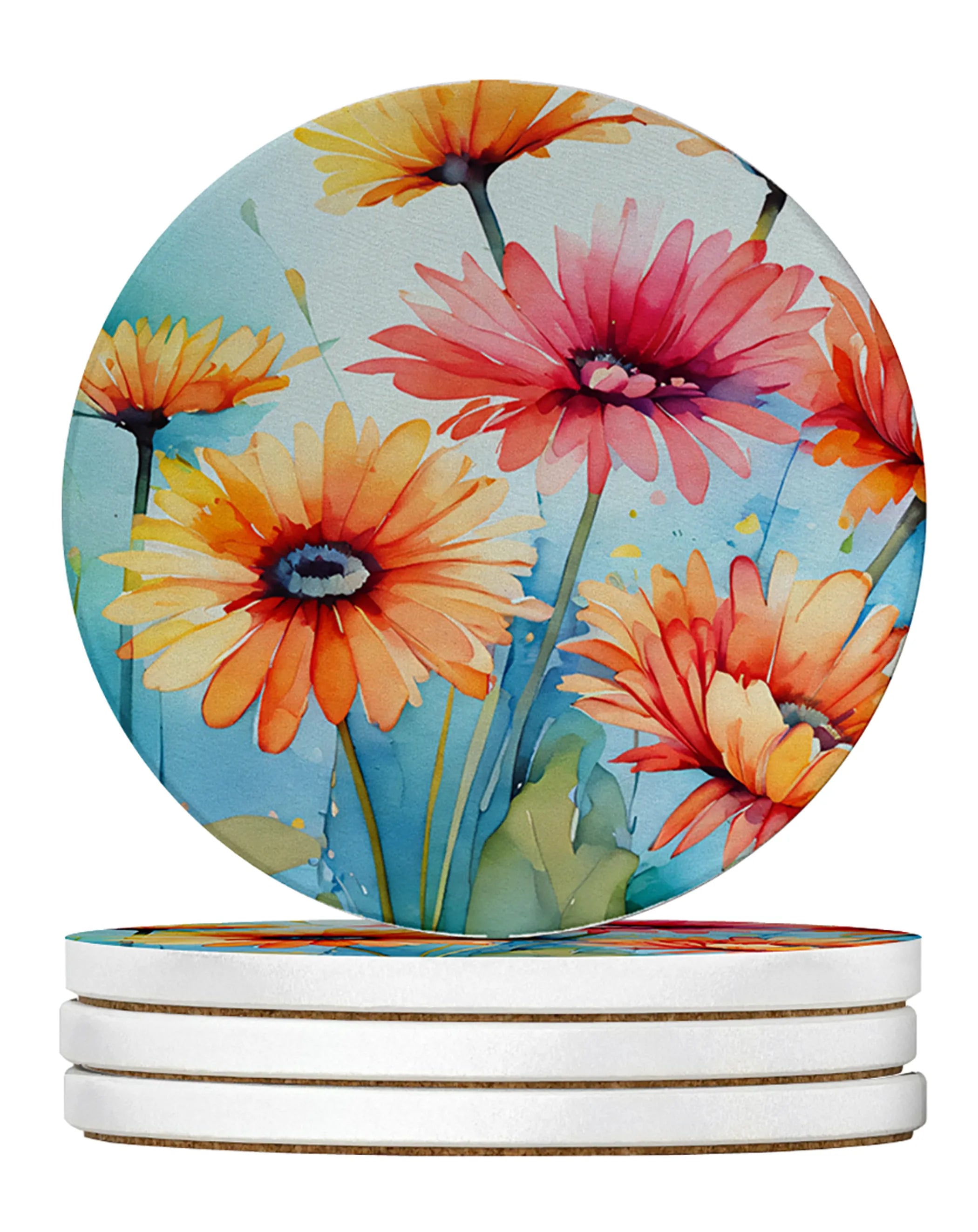 Flowers in Watercolor Large Sandstone Coasters