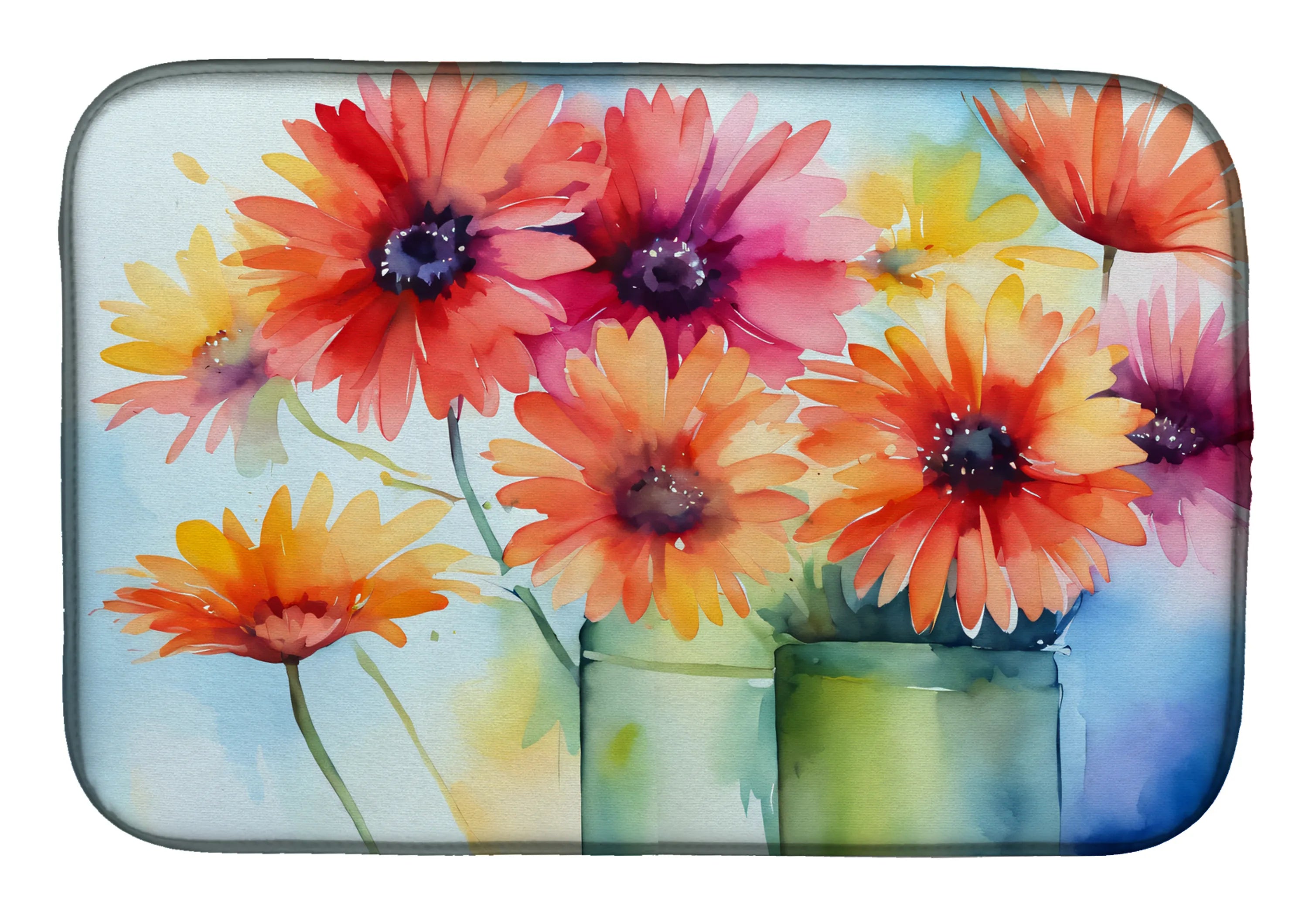 Flowers in Watercolor Dish Drying Mat - Size: 14  X 21" | Pack Of: 1 | Collection name: Flowers in watercolor