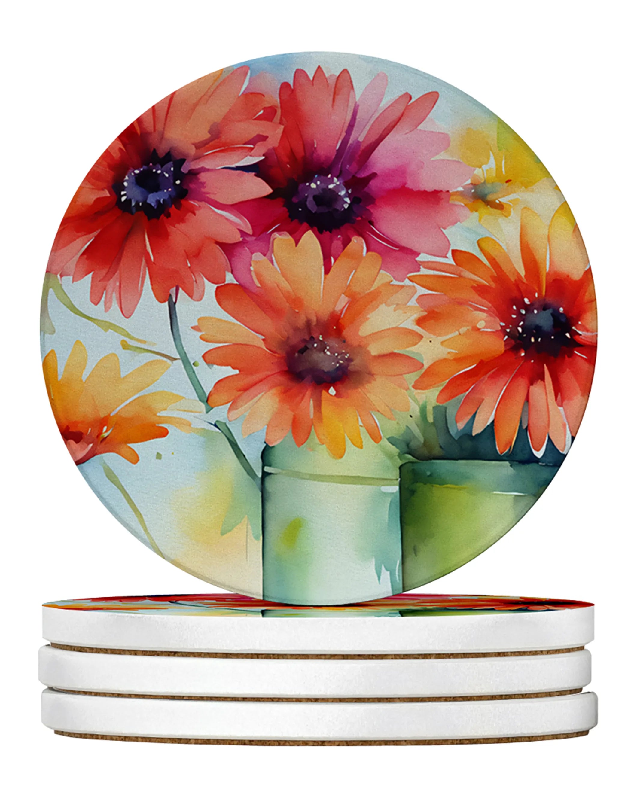 Flowers in Watercolor Large Sandstone Coasters