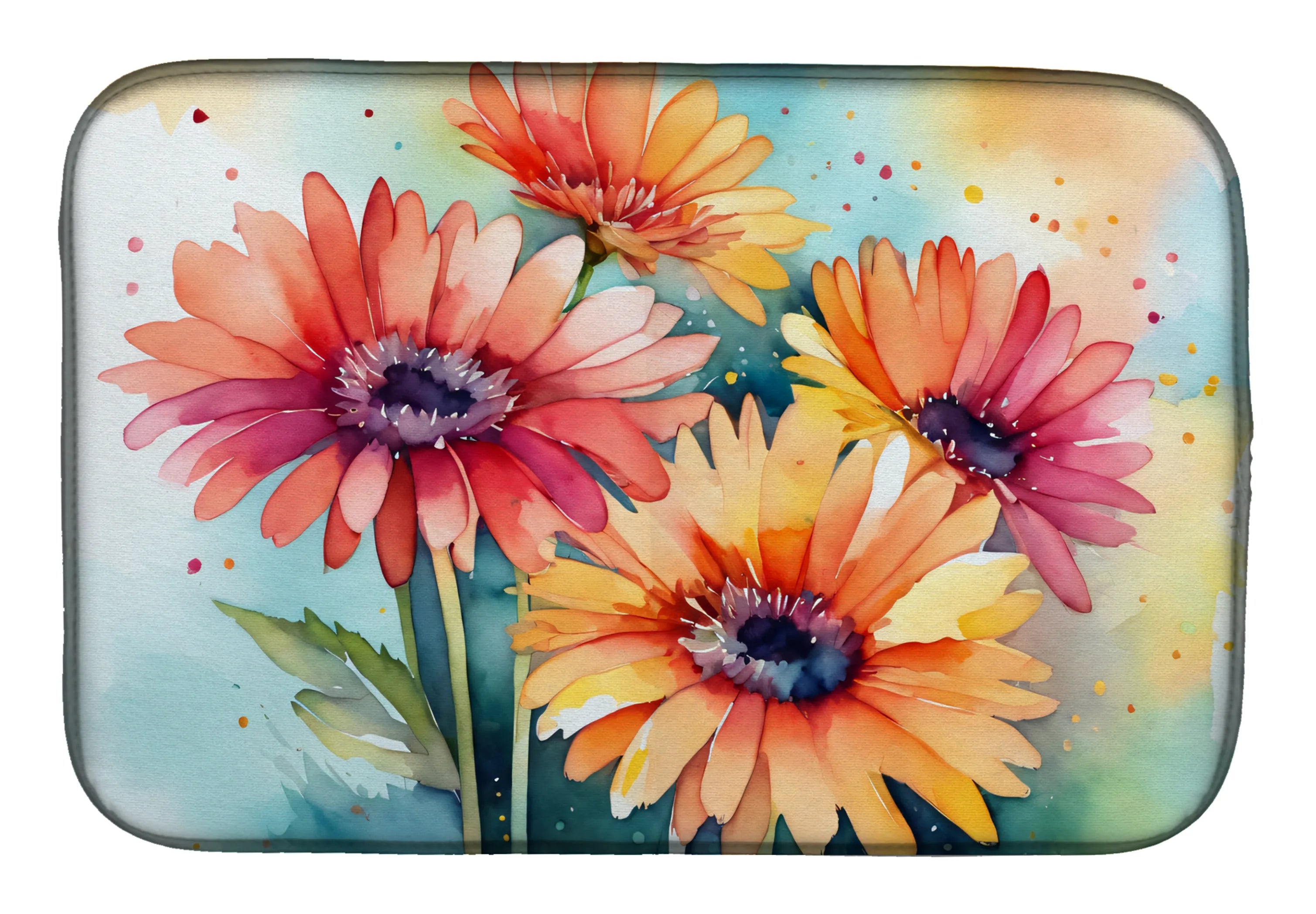 Flowers in Watercolor Dish Drying Mat - Size: 14  X 21" | Pack Of: 1 | Collection name: Flowers in watercolor