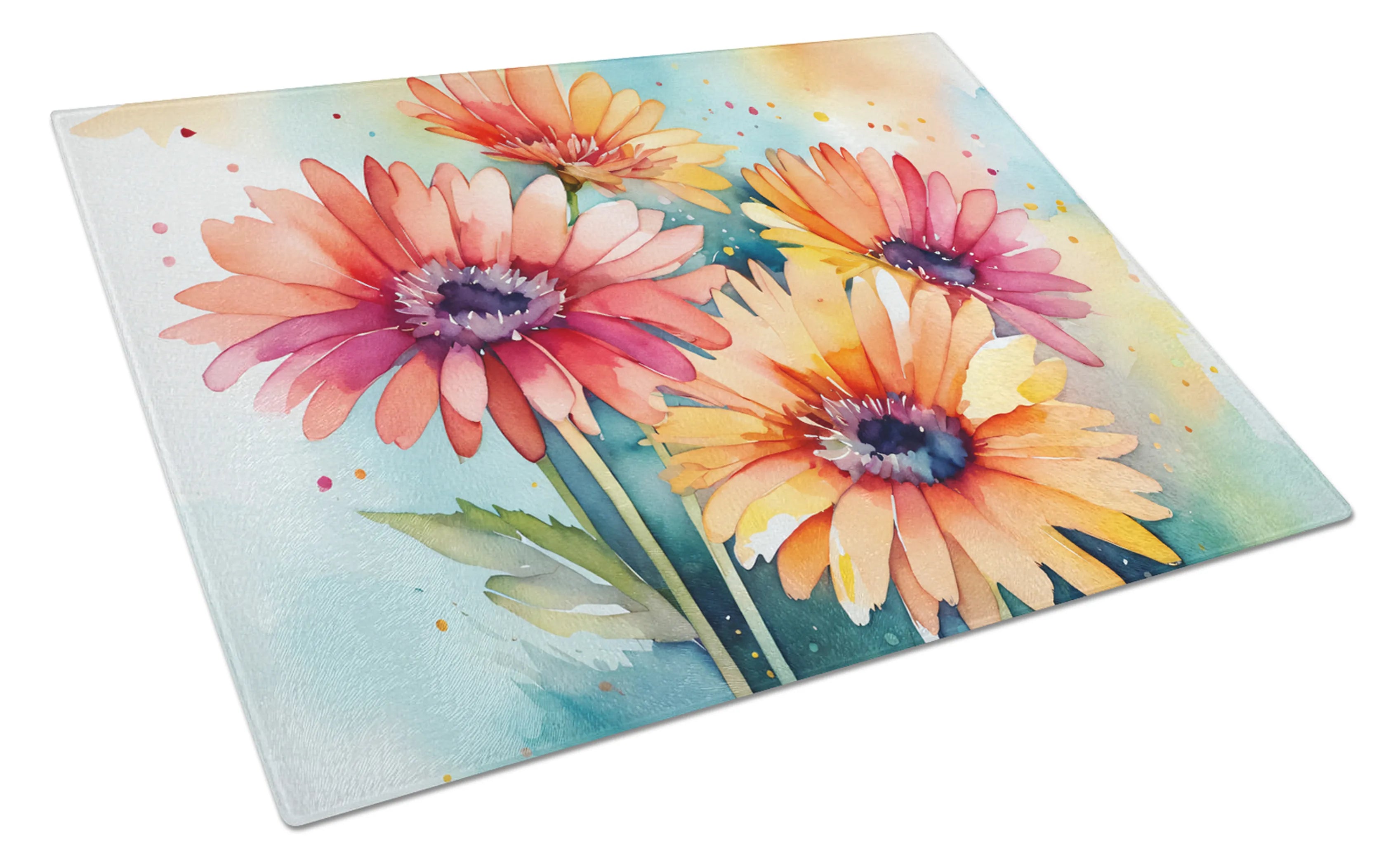 Flowers in Watercolor Glass Cutting Board - Size: LARGE | Pack Of: 1 | Collection name: Flowers in watercolor