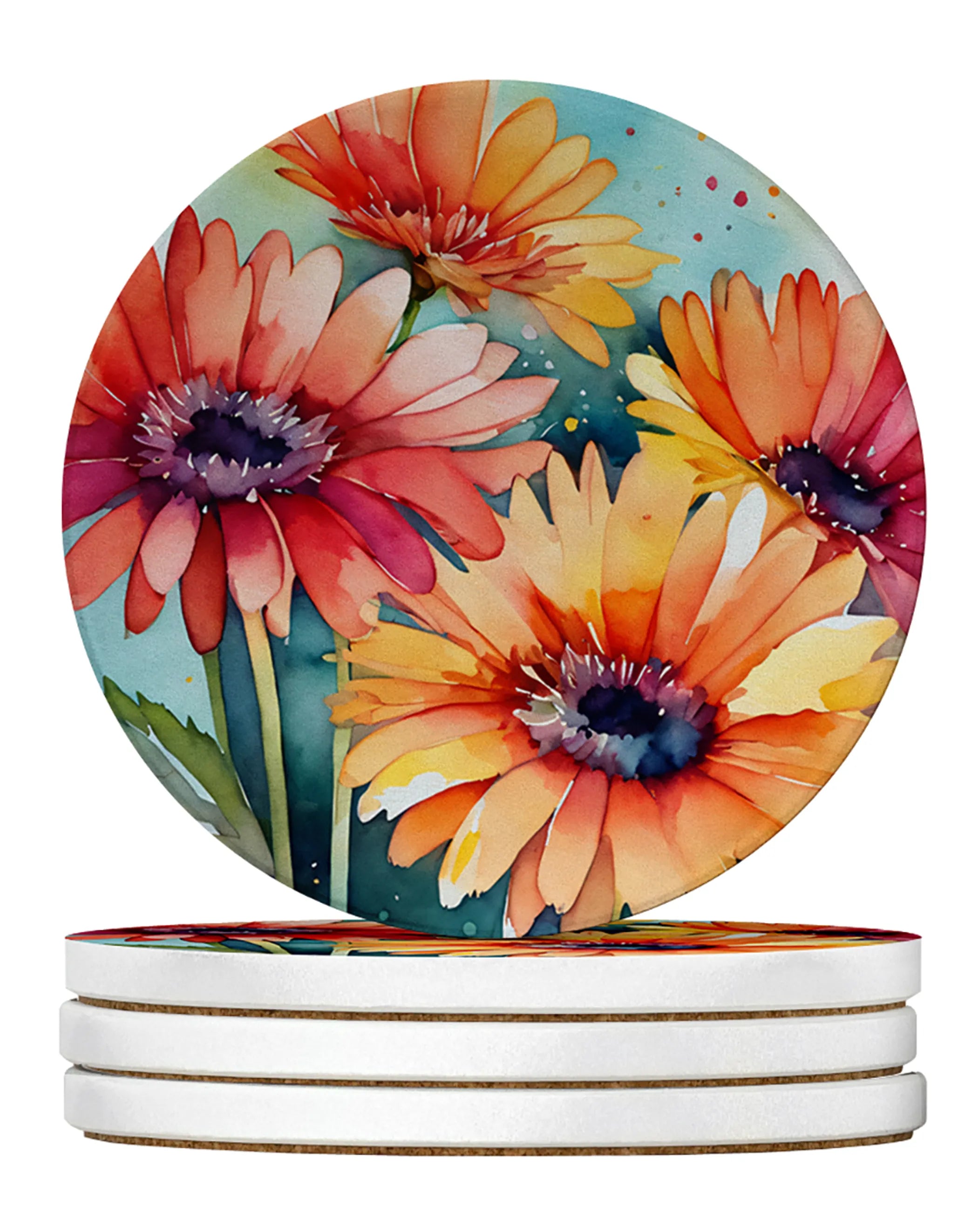 Flowers in Watercolor Large Sandstone Coasters
