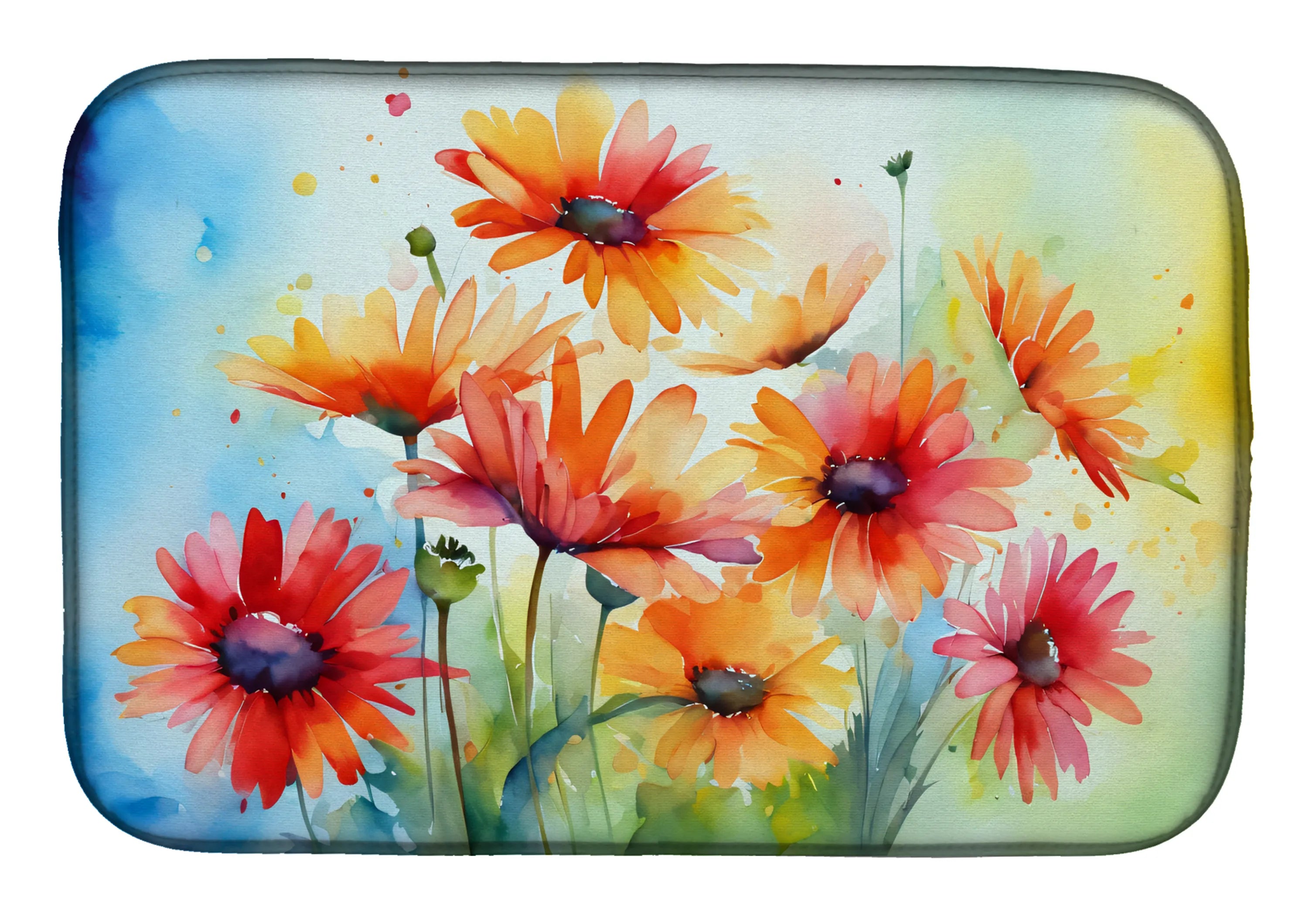 Flowers in Watercolor Dish Drying Mat - Size: 14  X 21" | Pack Of: 1 | Collection name: Flowers in watercolor